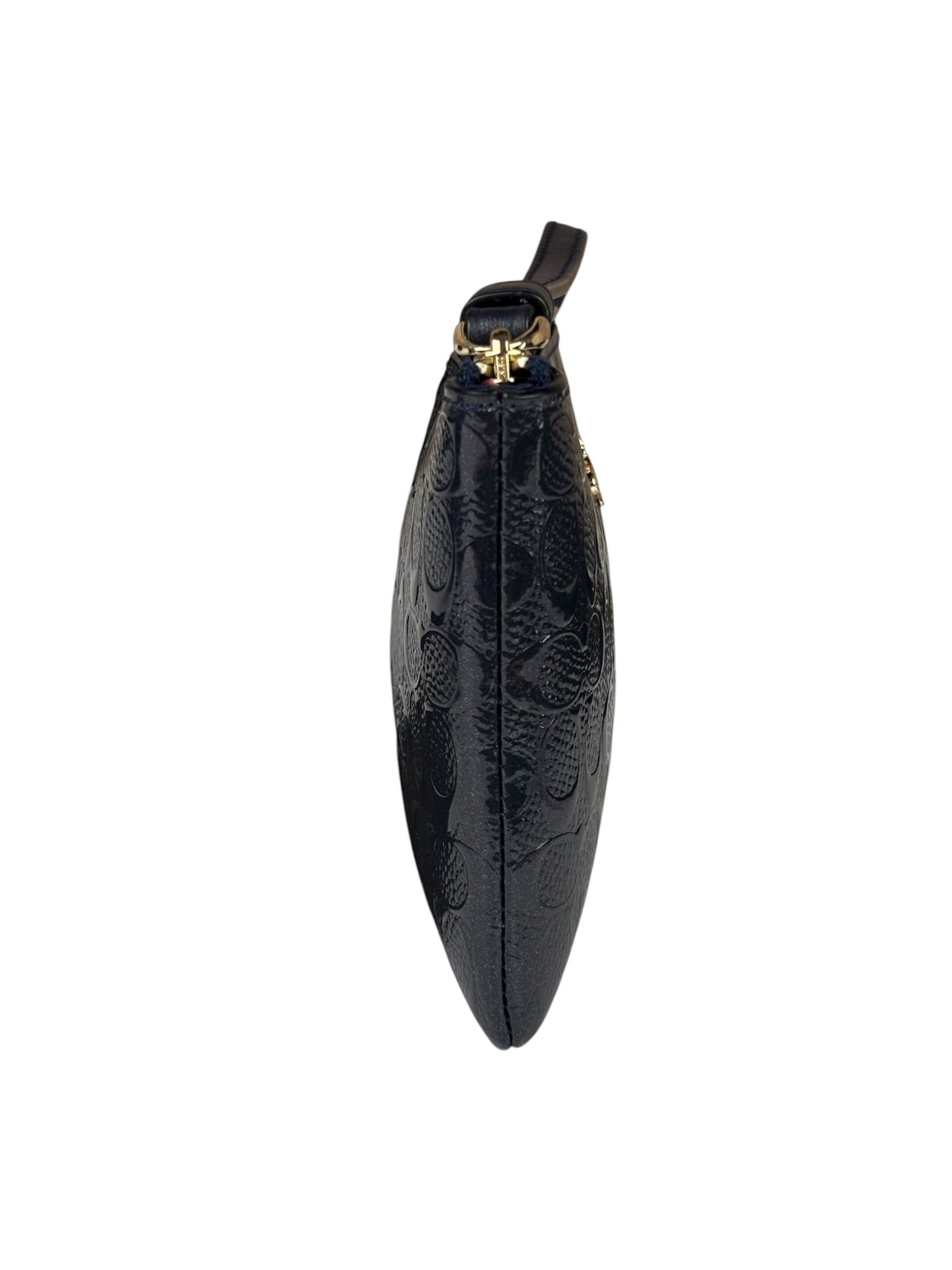 Coach Navy Blue Patent Leather Signature Corner Zip Wristlet