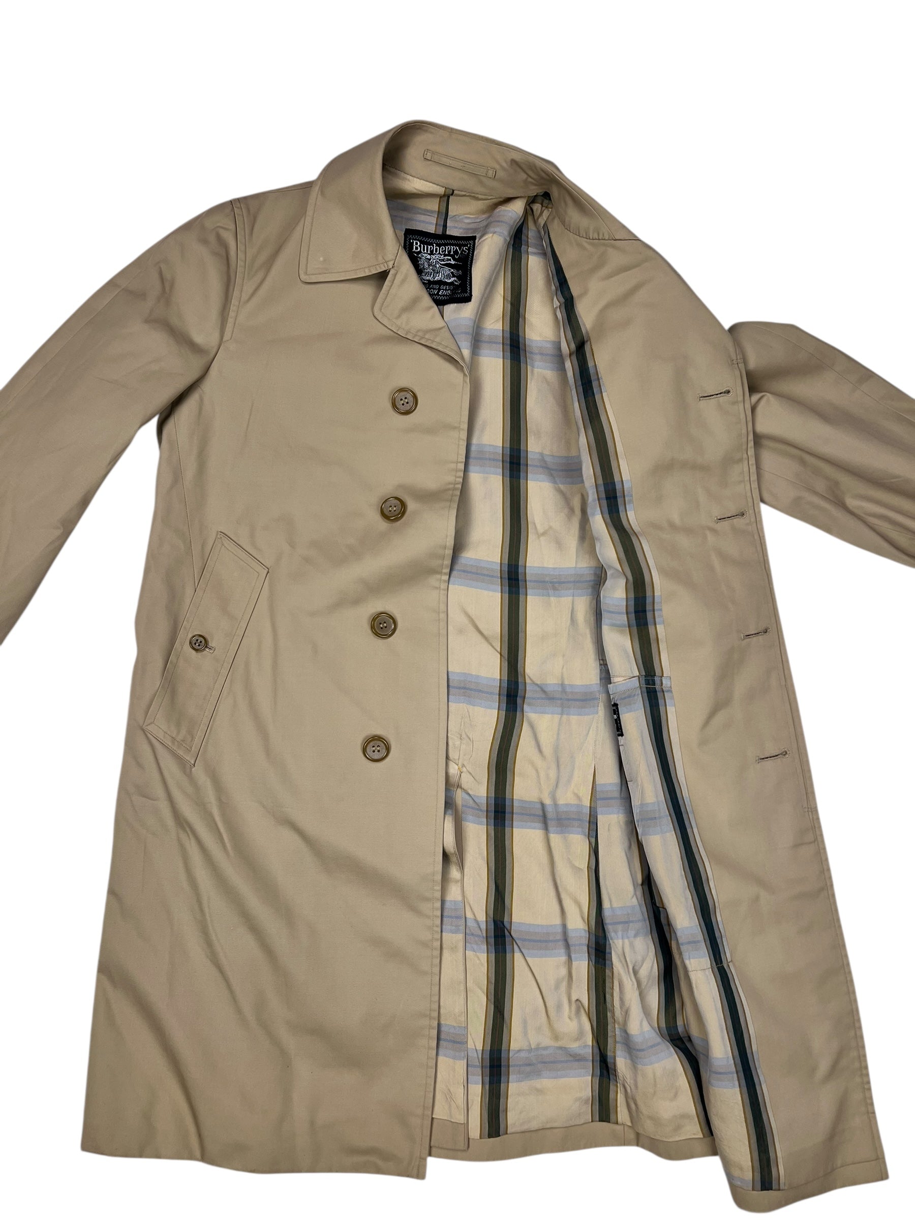 Burberry Vintage Khaki Plaid Lined Mid-Length Coat