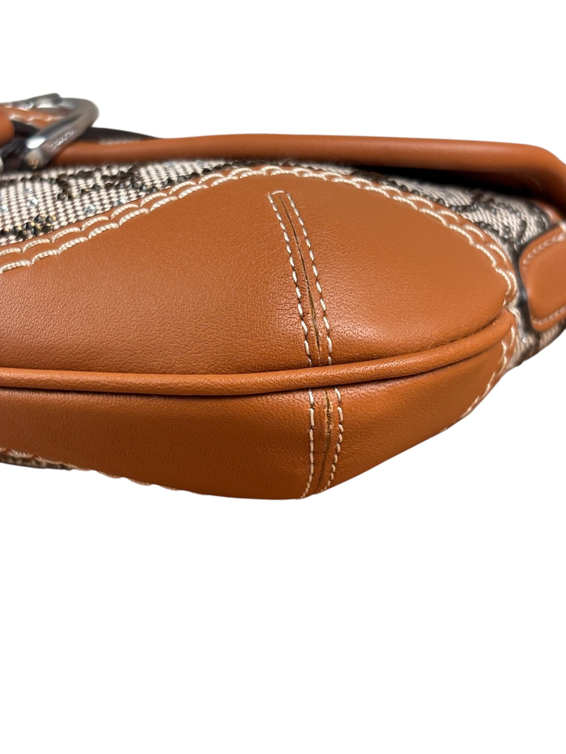 Coach Leather Trim Crystal Signature Jacquard Soho Pochette