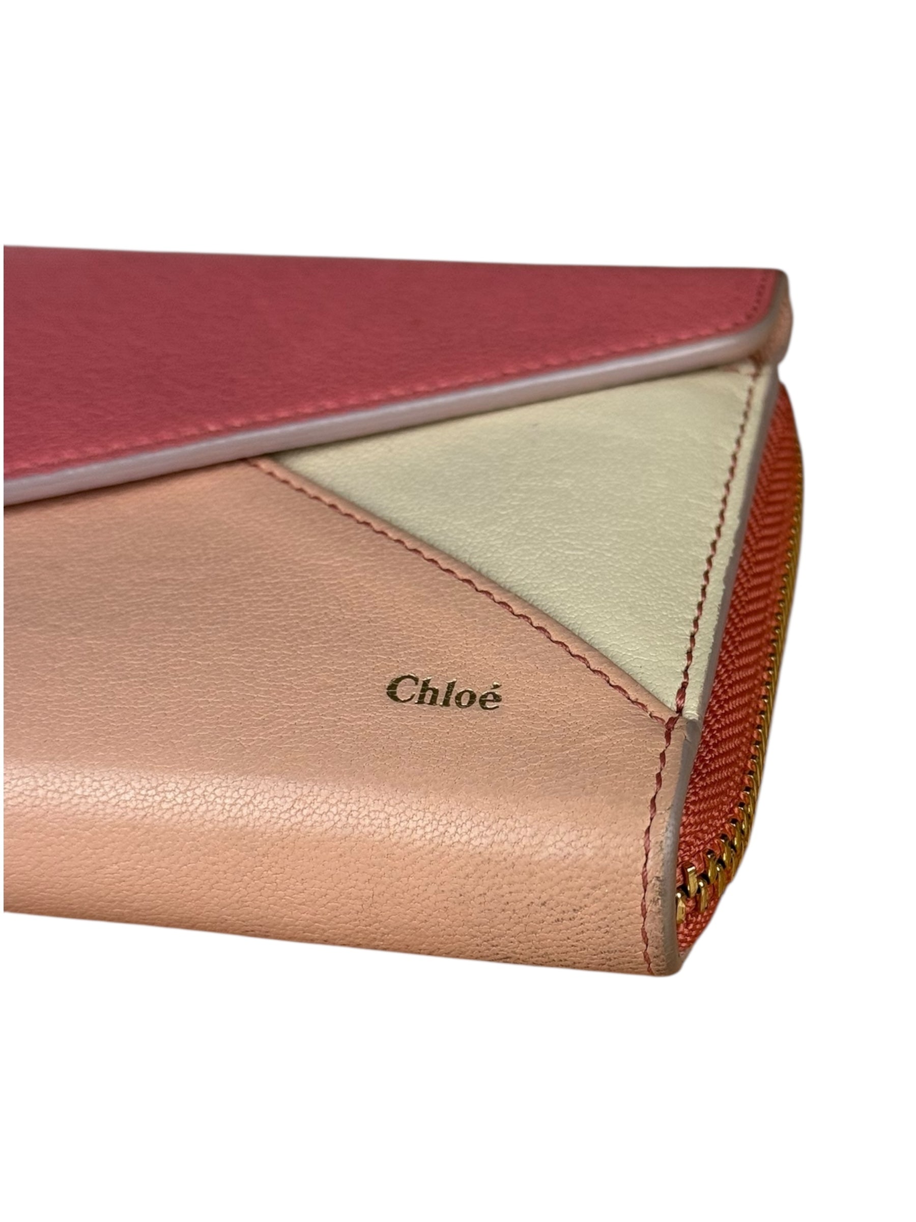 Chloe Pink Leather Envelope Long Wallet