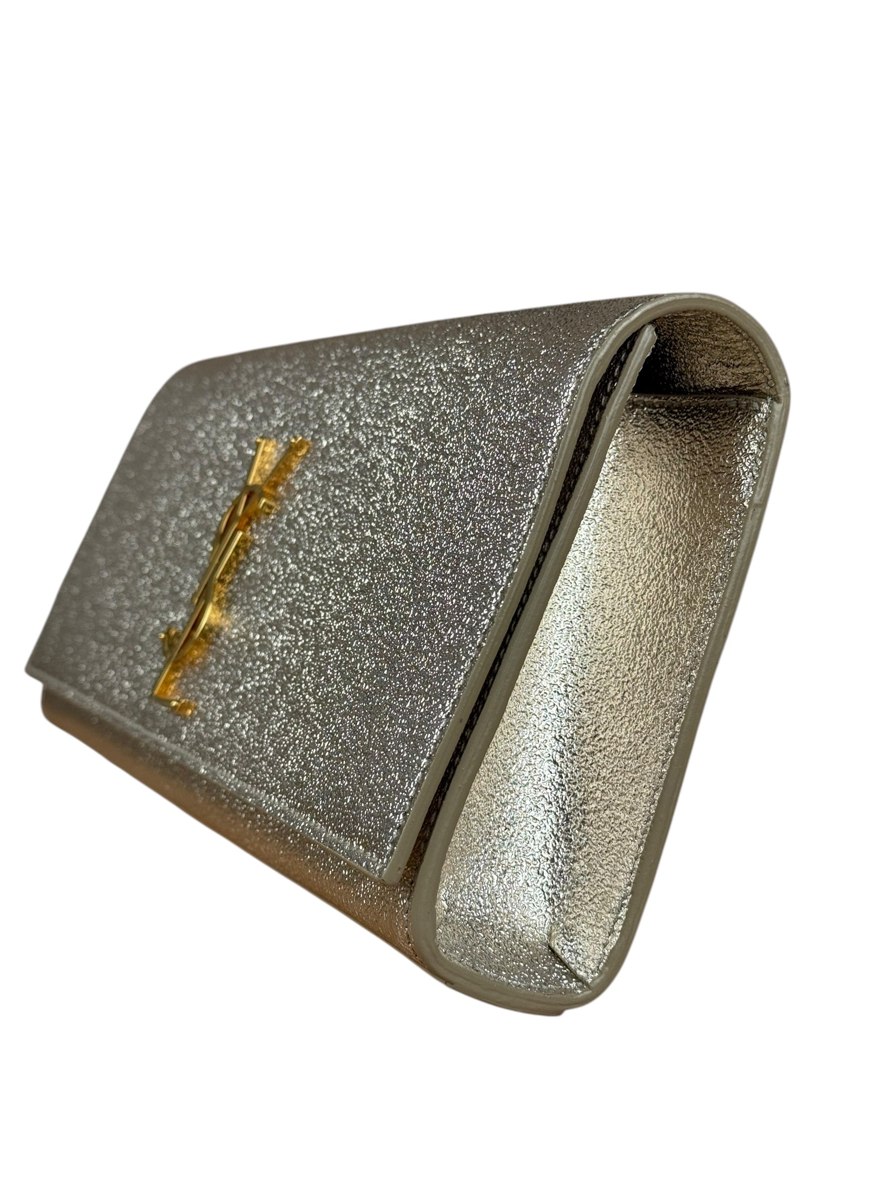 Saint Laurent Textured Metallic YSL Kate Clutch Bag