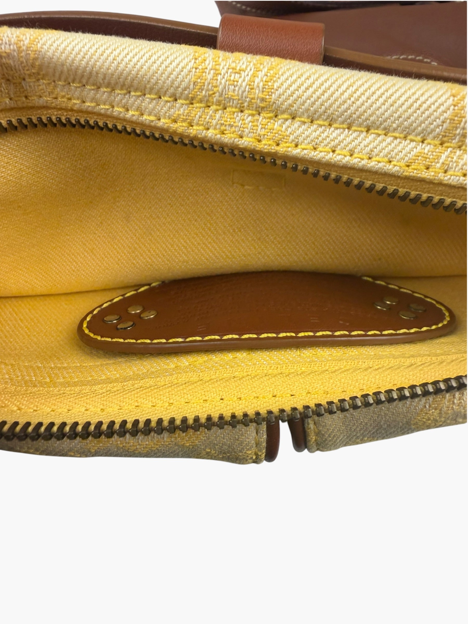 Celine Yellow/Brown Leather Trim Macadam Belt Bag