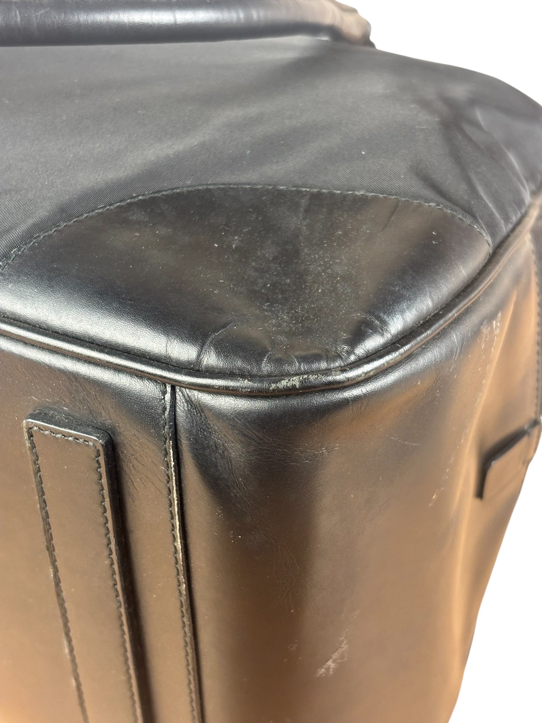 Prada Black Leather Tessuto Nylon Bowler Bag