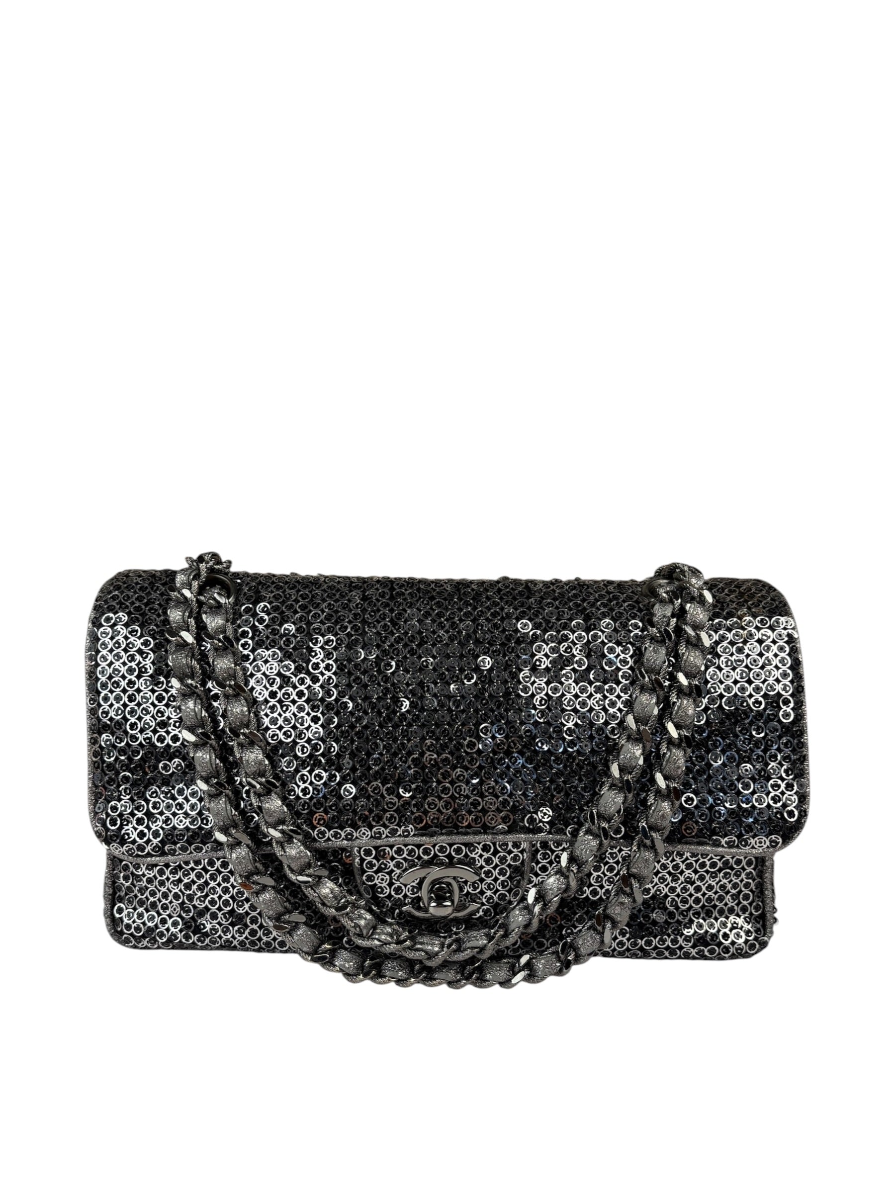 Chanel Silver Sequin East/West Flap Bag 2006
