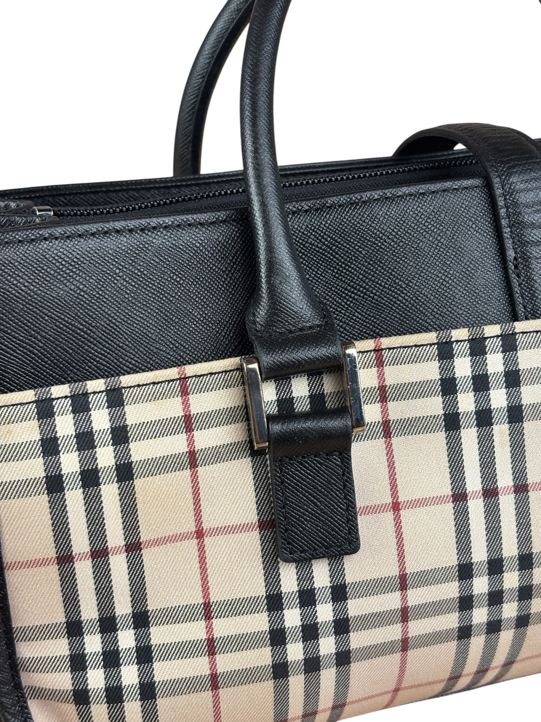 Burberry Vintage Leather Trim House Check Top Handle Bag