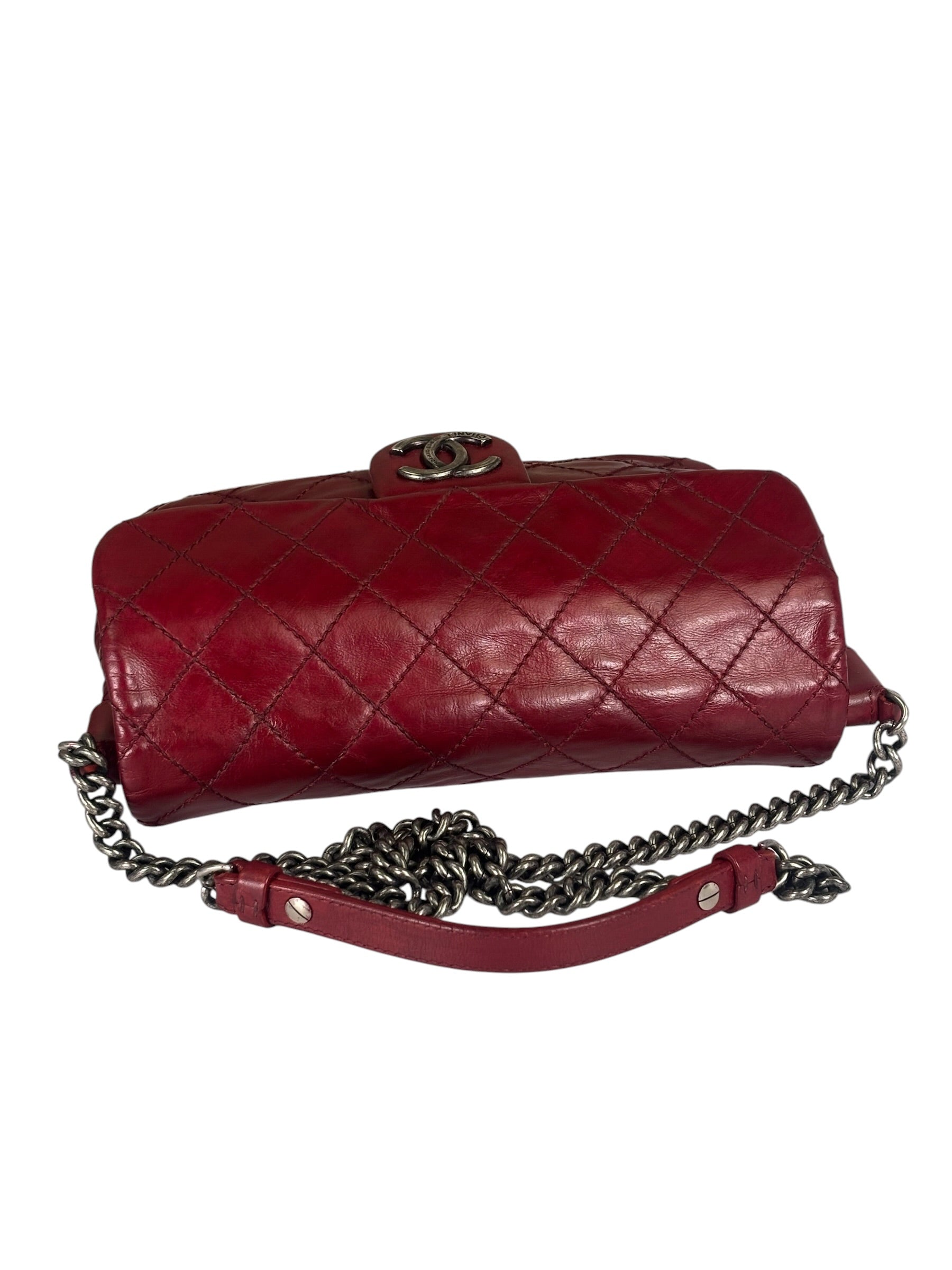 Chanel Red Quilted Calfskin Glazed Medium Duo Flap Bag 2012
