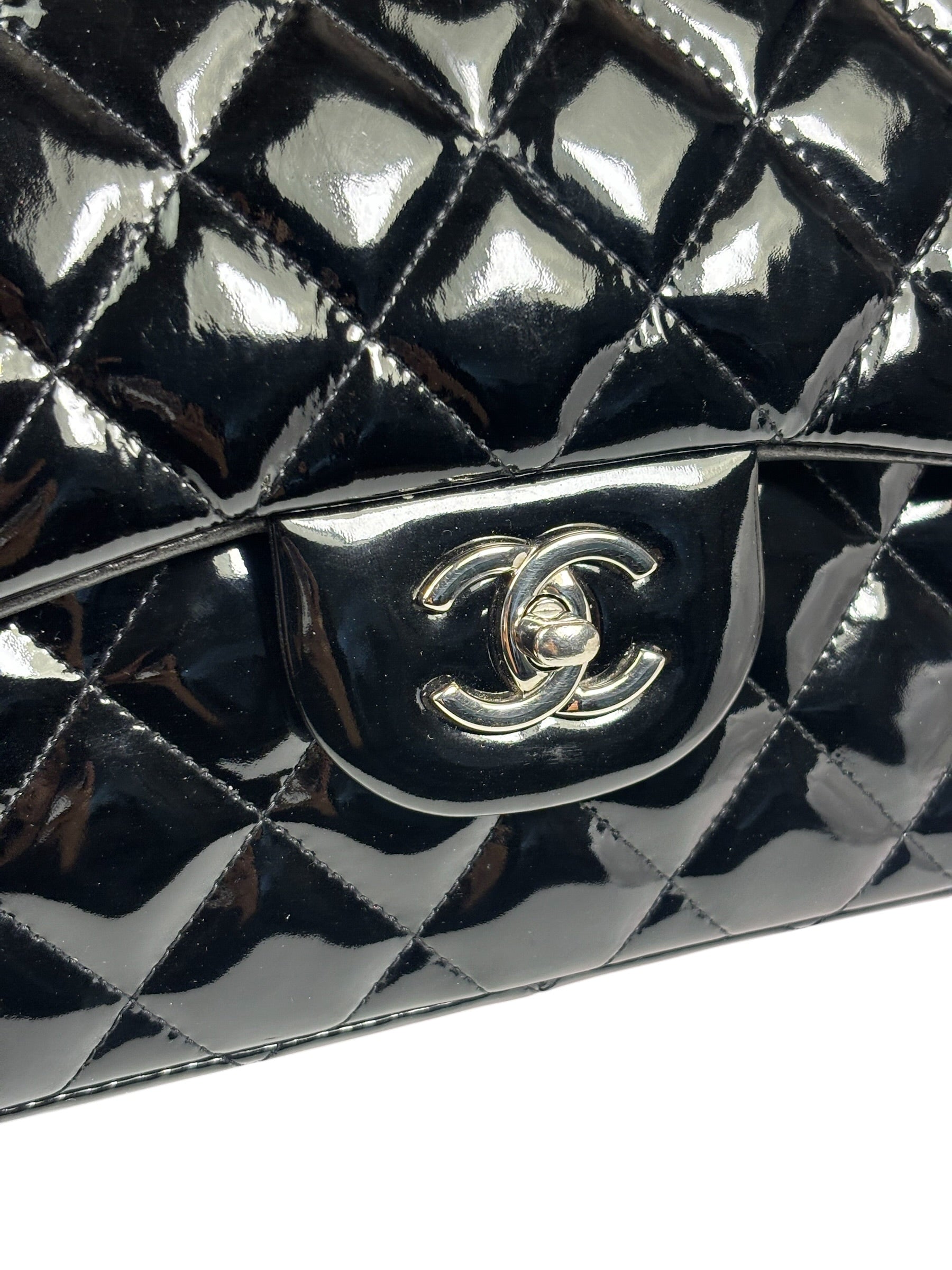 Chanel Black Quilted Patent Leather Double Flap Bag 2011