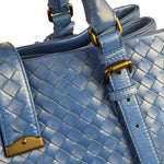 Bottega Veneta Blue Leather Small Nappa Intercciato Roma Satchel