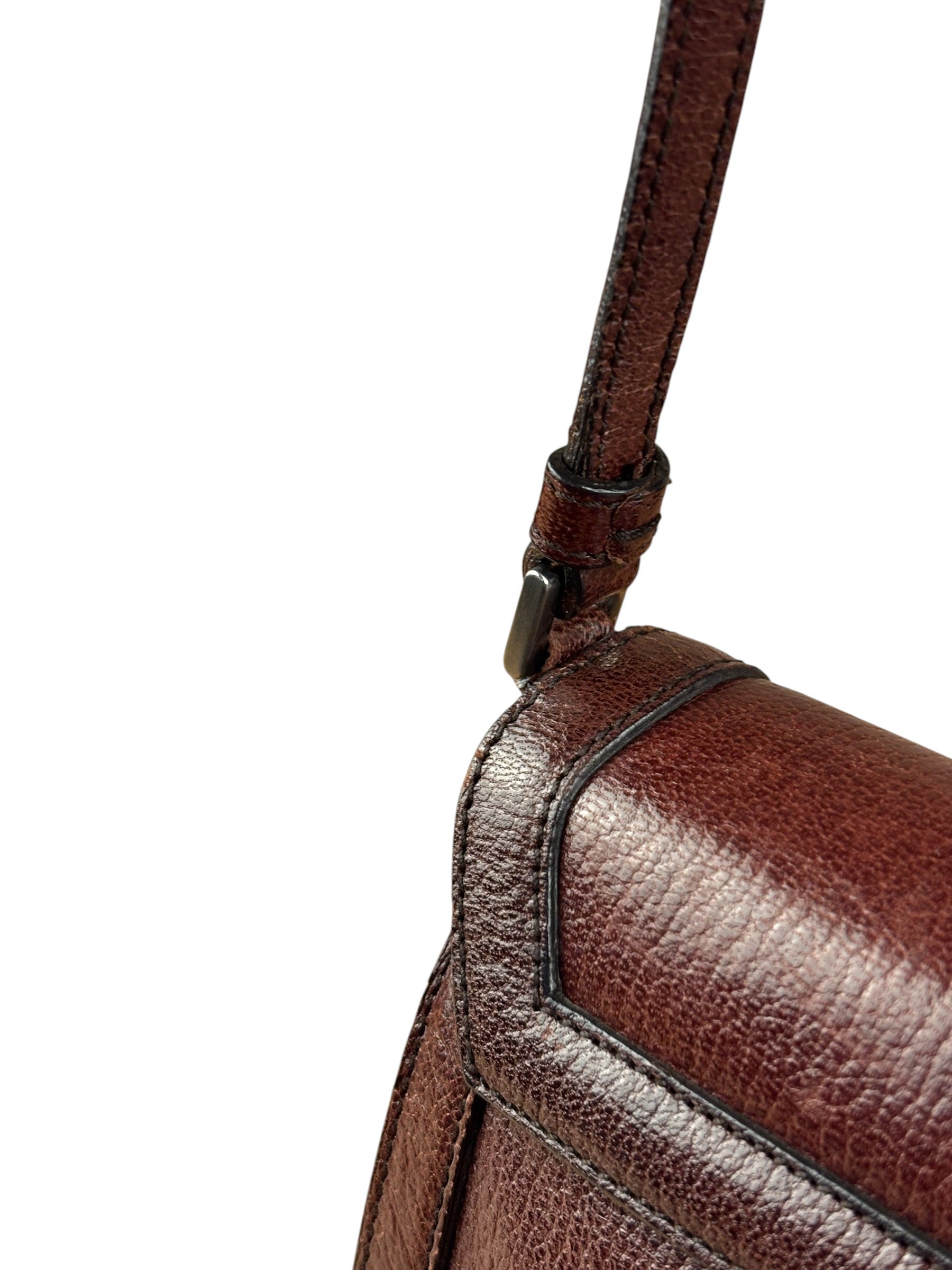 Prada Enameled Metal Triangle Brown Shoulder Bag