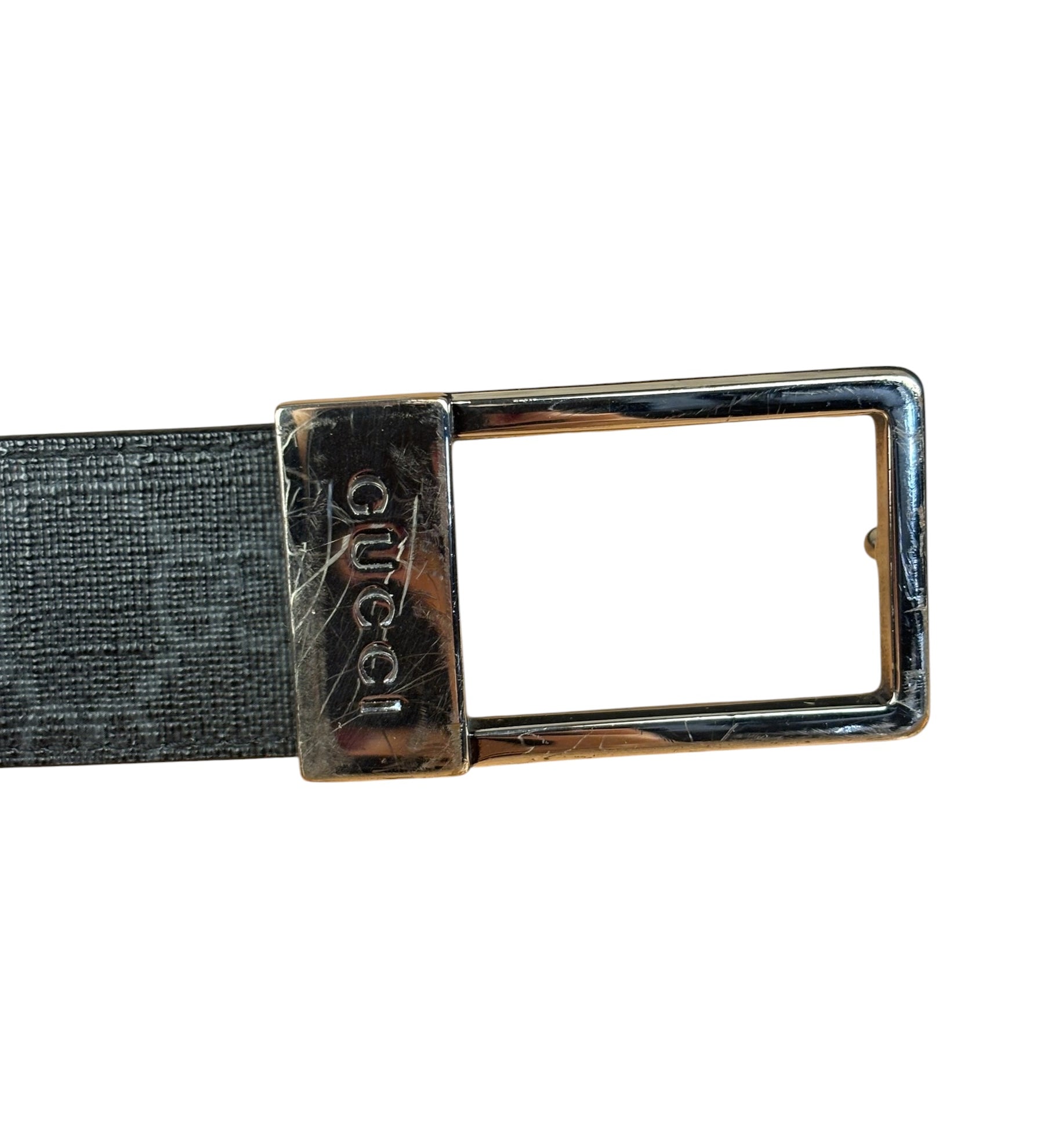 Gucci GG Leather Supreme Canvas Rectangular Buckle Belt