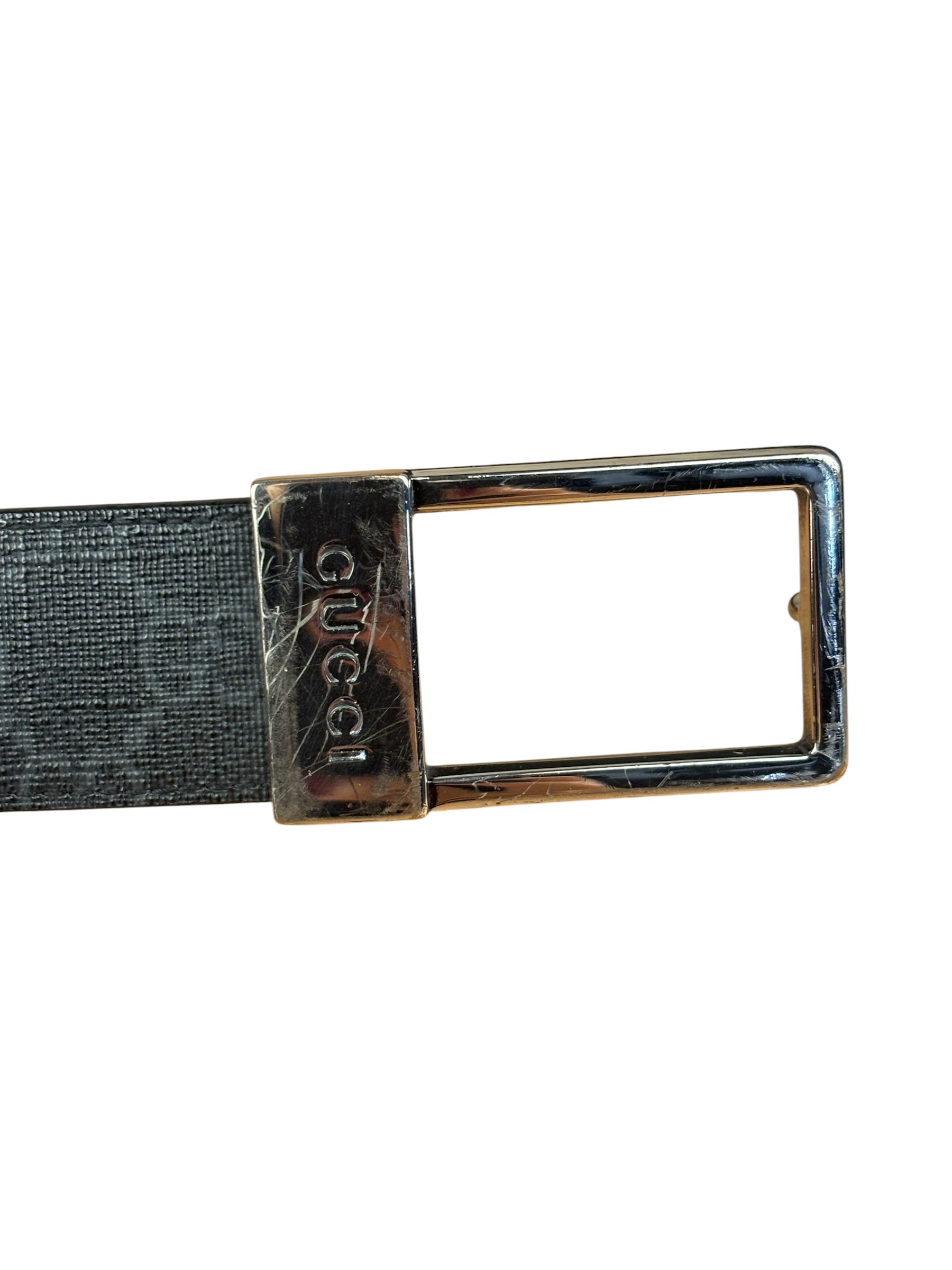 Gucci GG Leather Supreme Canvas Rectangular Buckle Belt