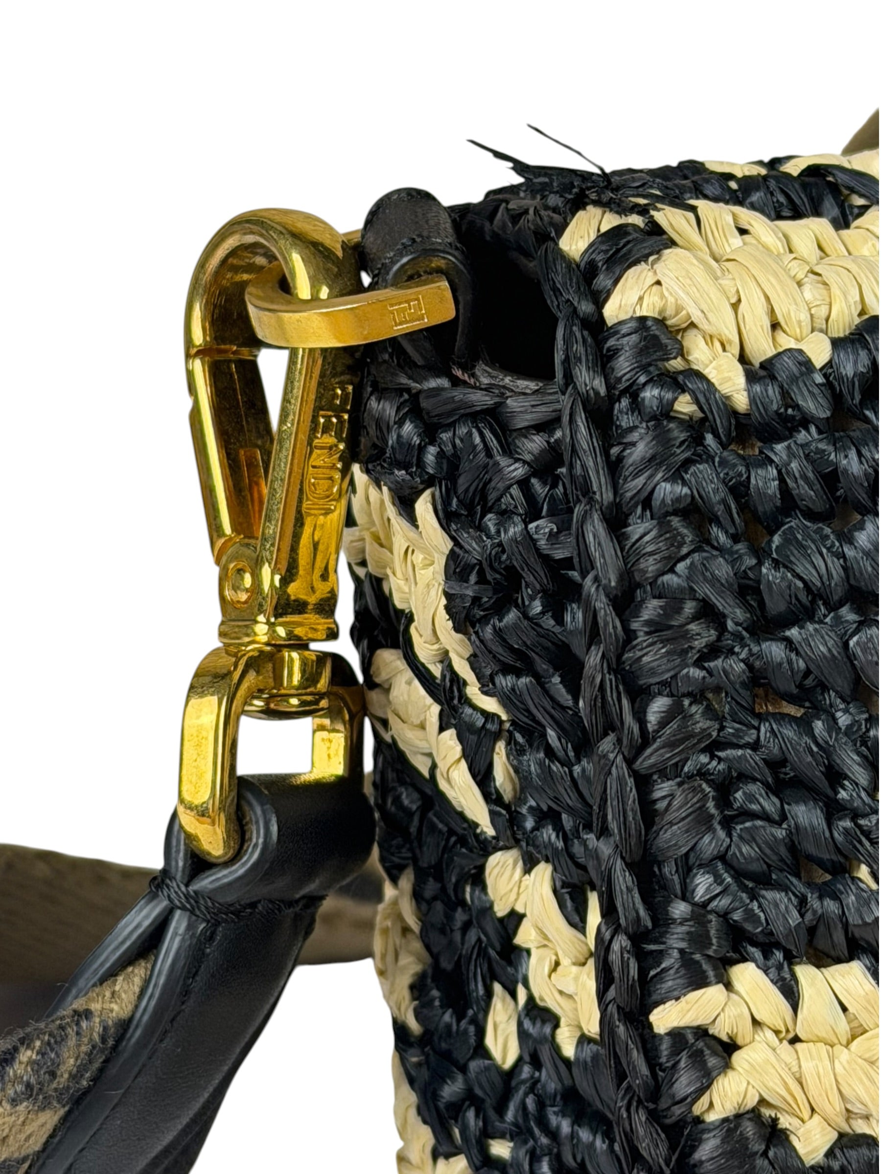 Fendi Black Raffia Zucca Shoulder Baguette