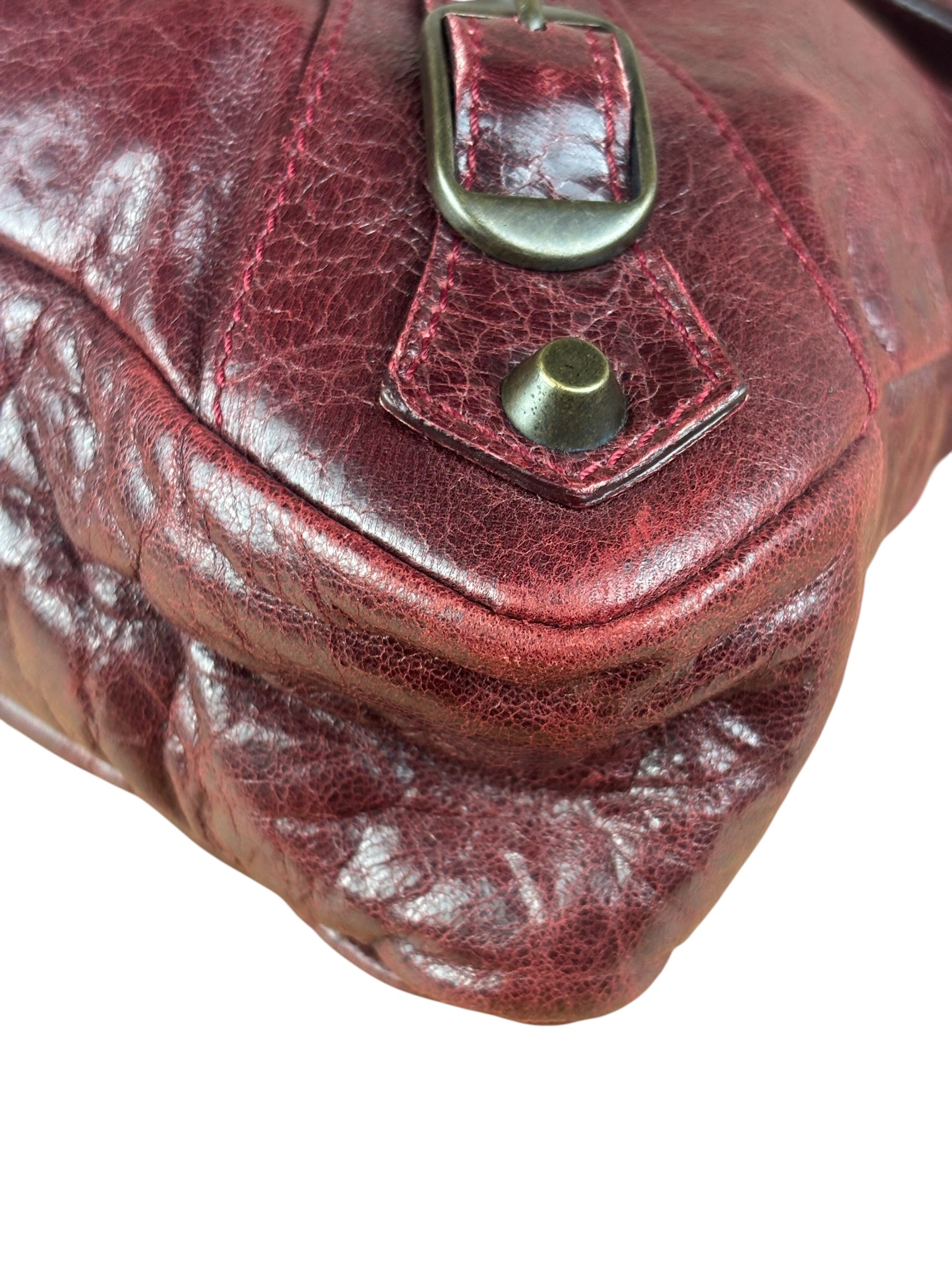 Balenciaga Vintage Burgundy Leather Moto City Two-Way Bag
