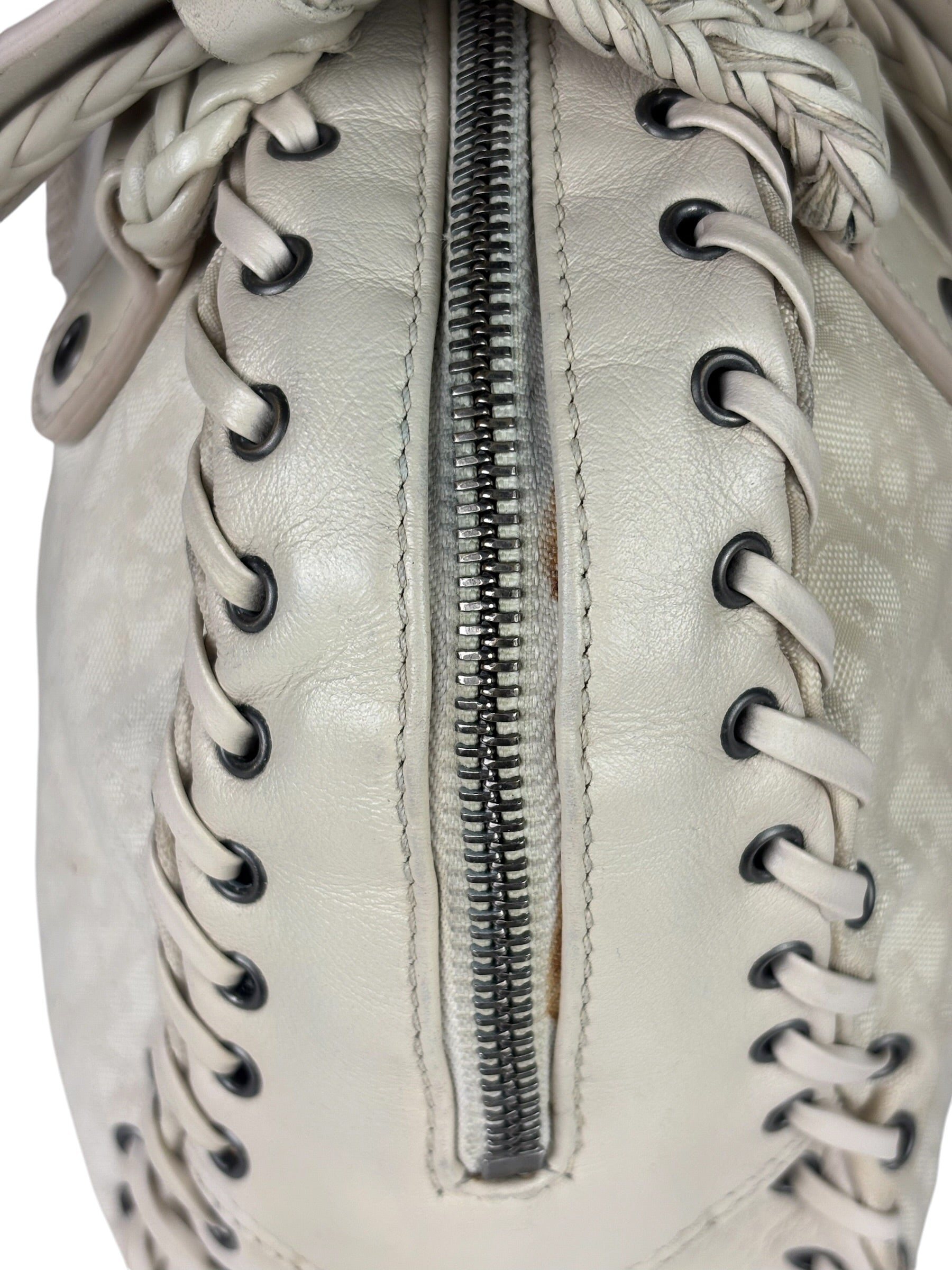 Christian Dior Cream Leather Braided Ethnic Shoulder Bag