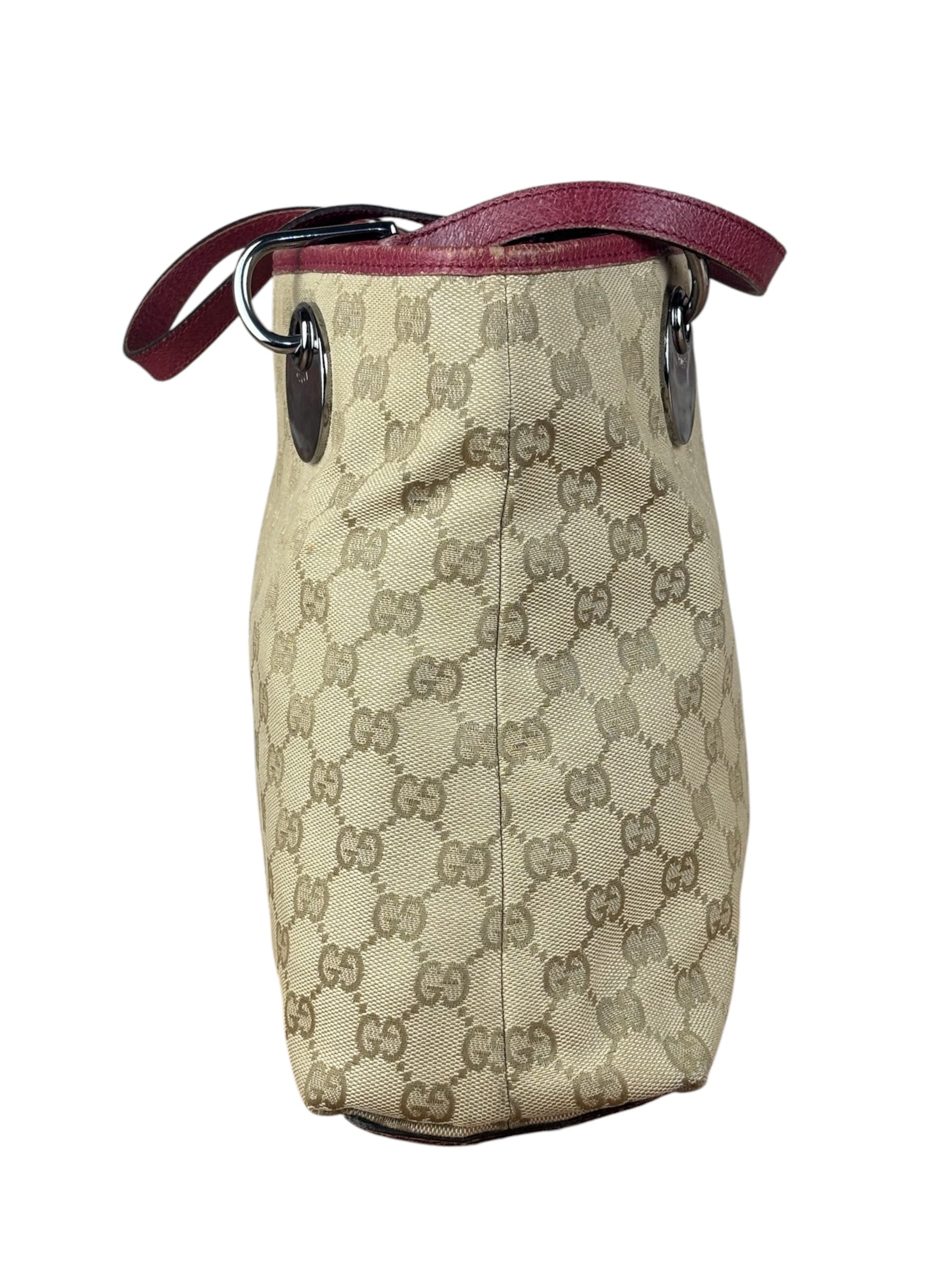 Gucci Vintage GG Canvas Pink Trim Shoulder Bag