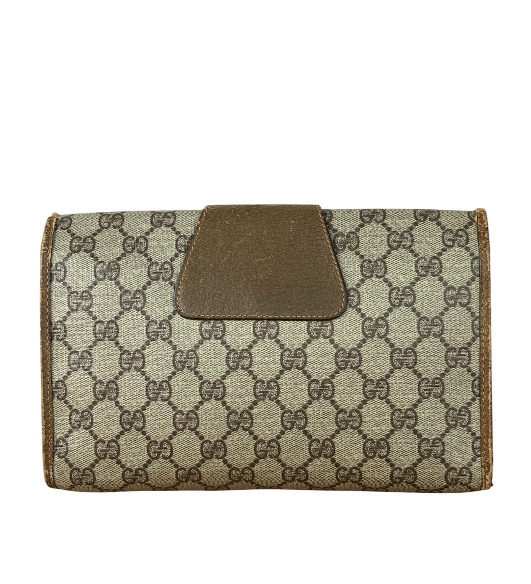 Gucci Brown Leather Trim GG Accessory Collection Clutch