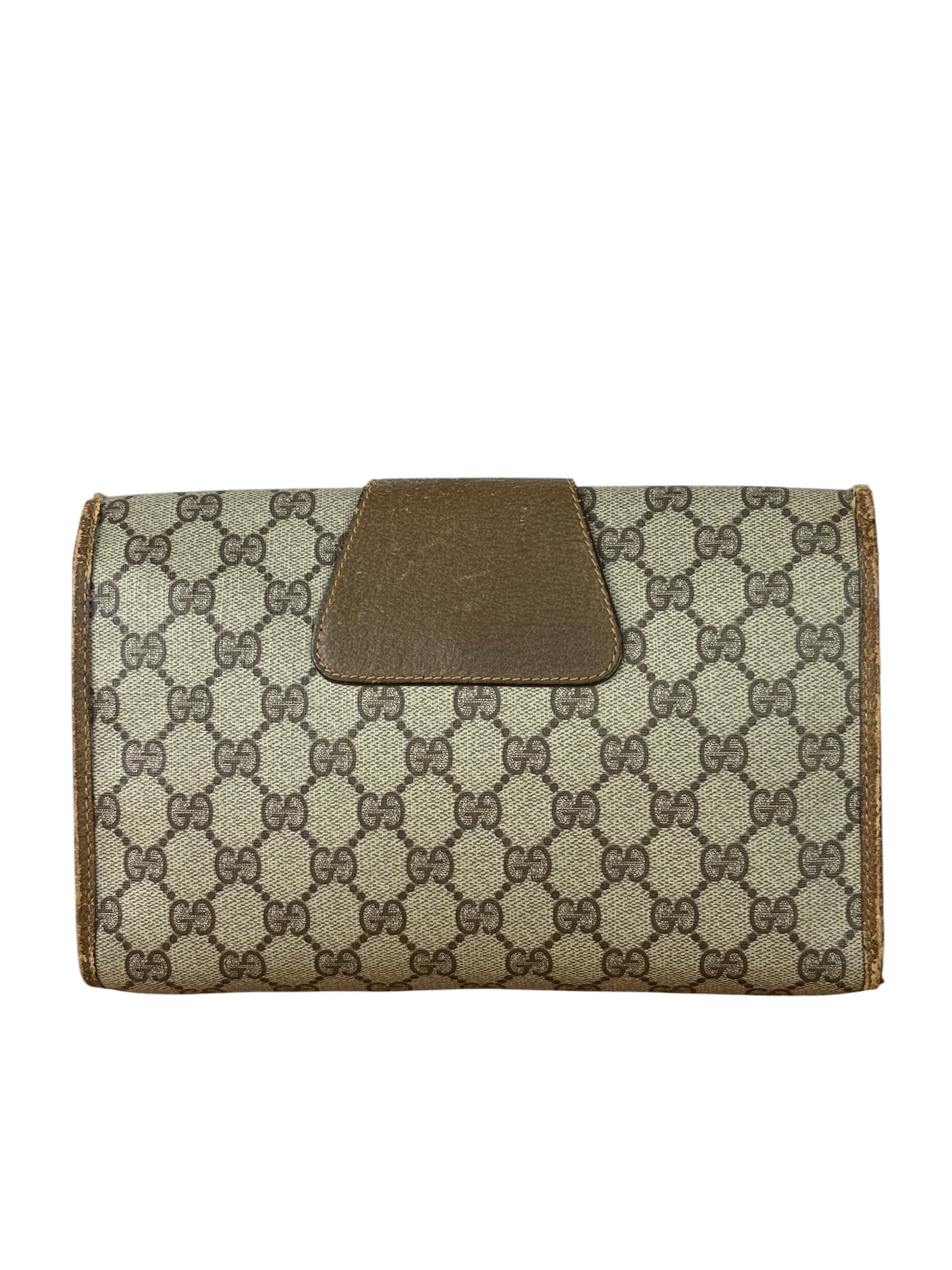 Gucci Brown Leather Trim GG Accessory Collection Clutch