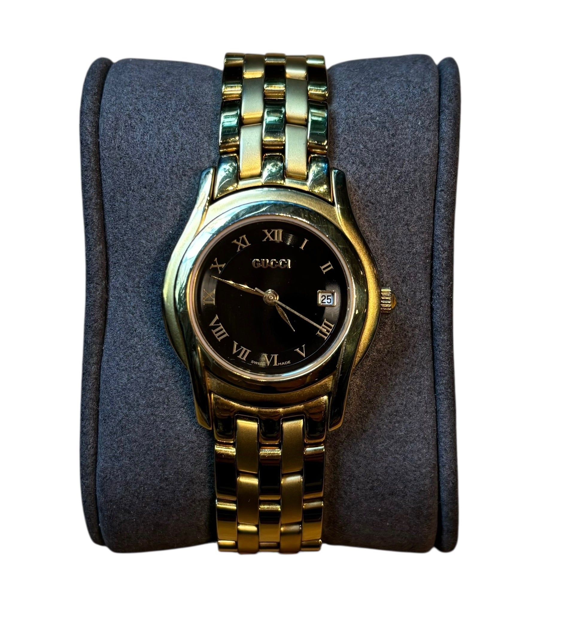 Gucci Gold Plated Link Black Dial
