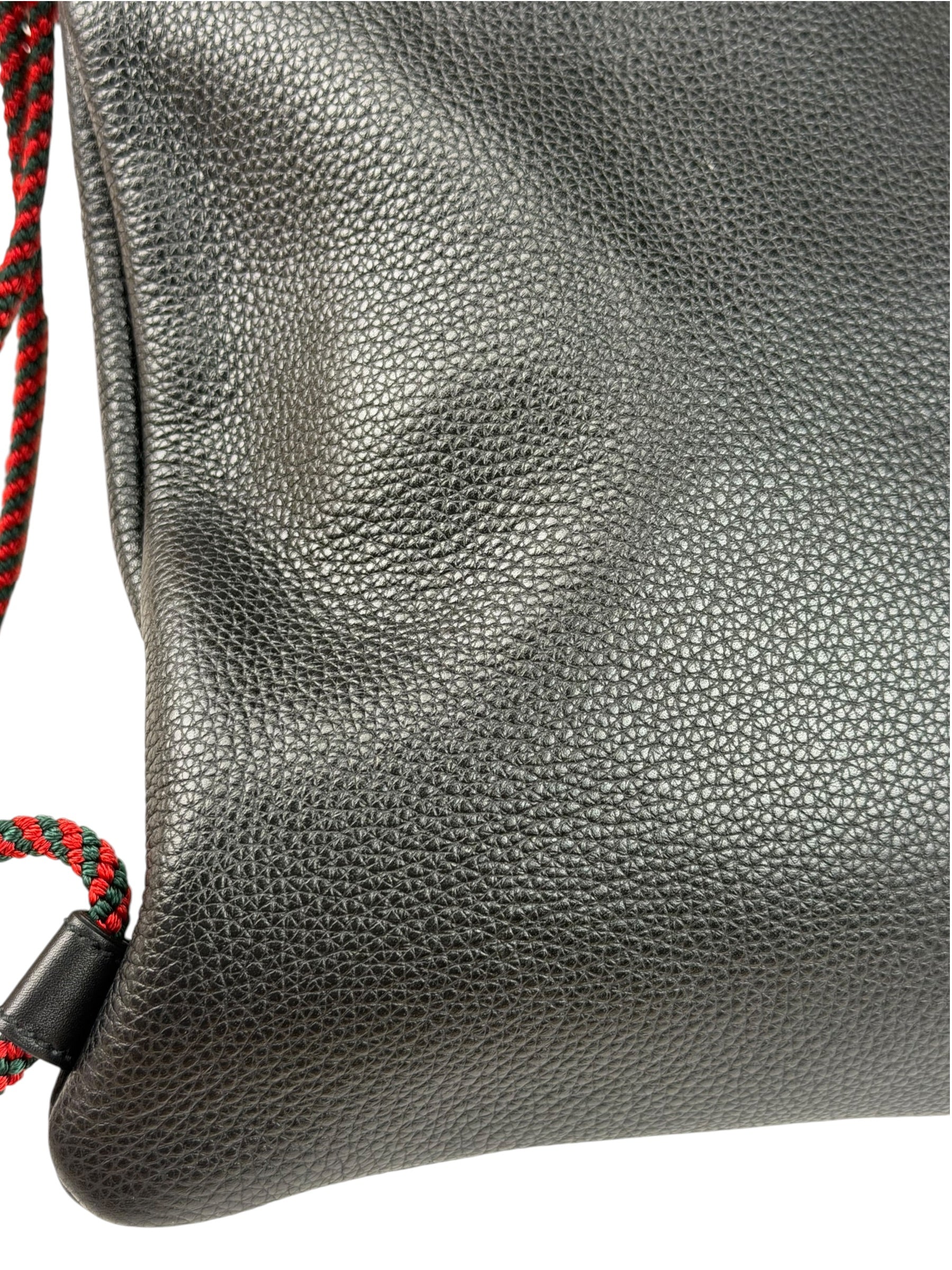 Gucci Black Leather Drawstring Backpack
