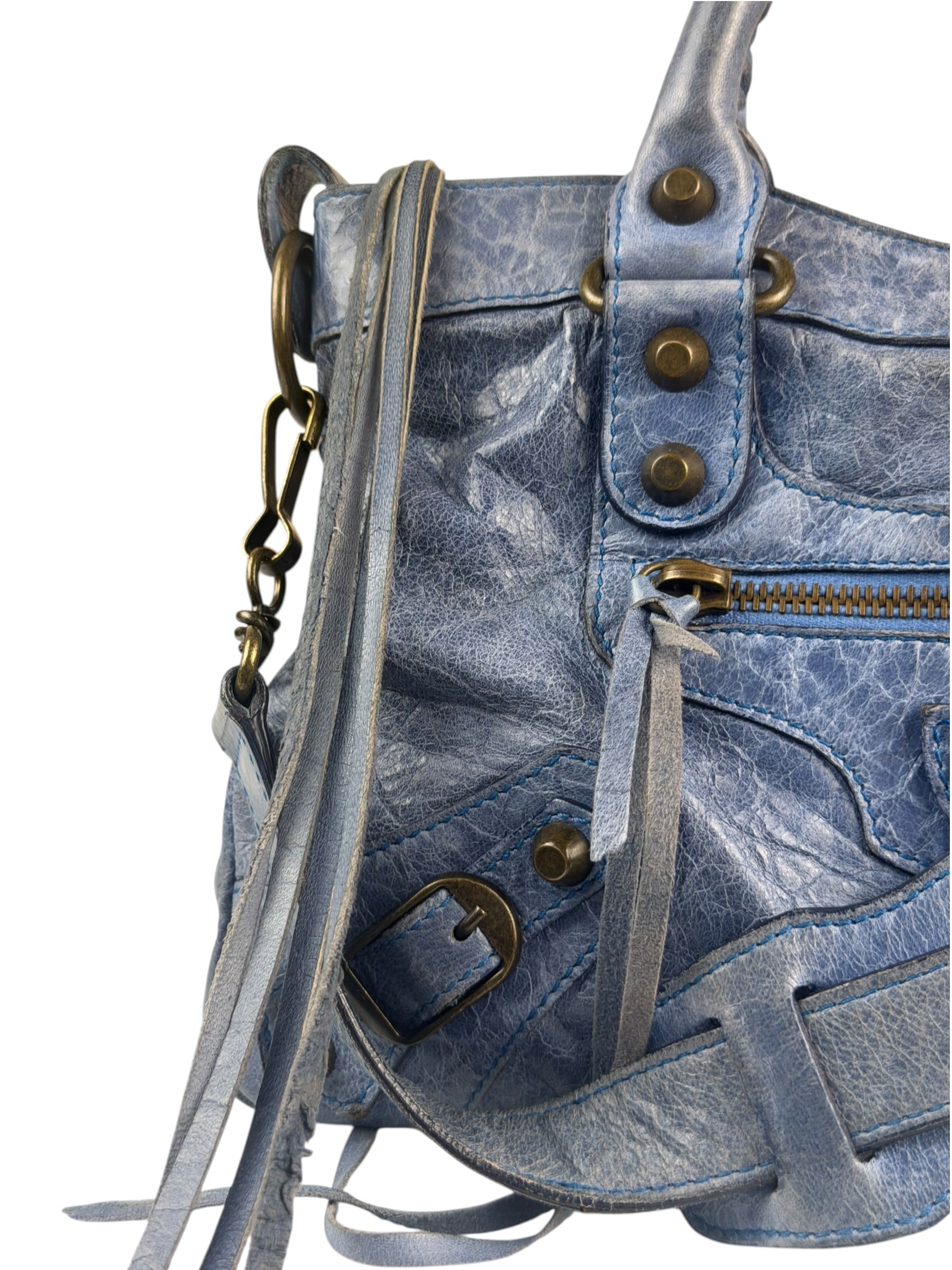 Balenciaga Blue Leather Two-Way First City Bag