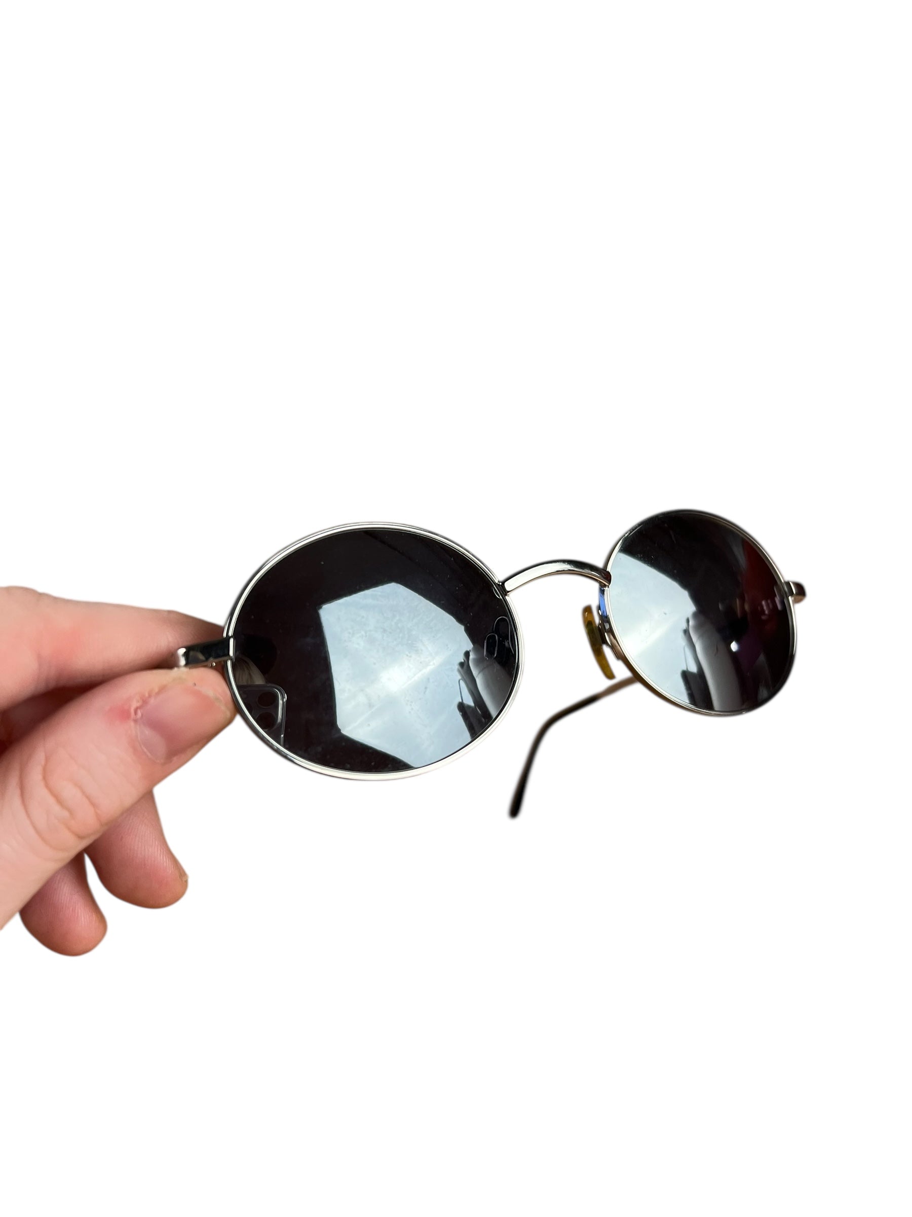 Chanel Vintage CC Circular Silver Frame Sunglasses