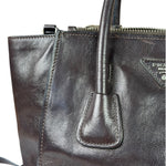 Prada Dark Brown Calf Leather Glace Twin-Pocket Tote
