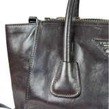 Prada Dark Brown Calf Leather Glace Twin-Pocket Tote