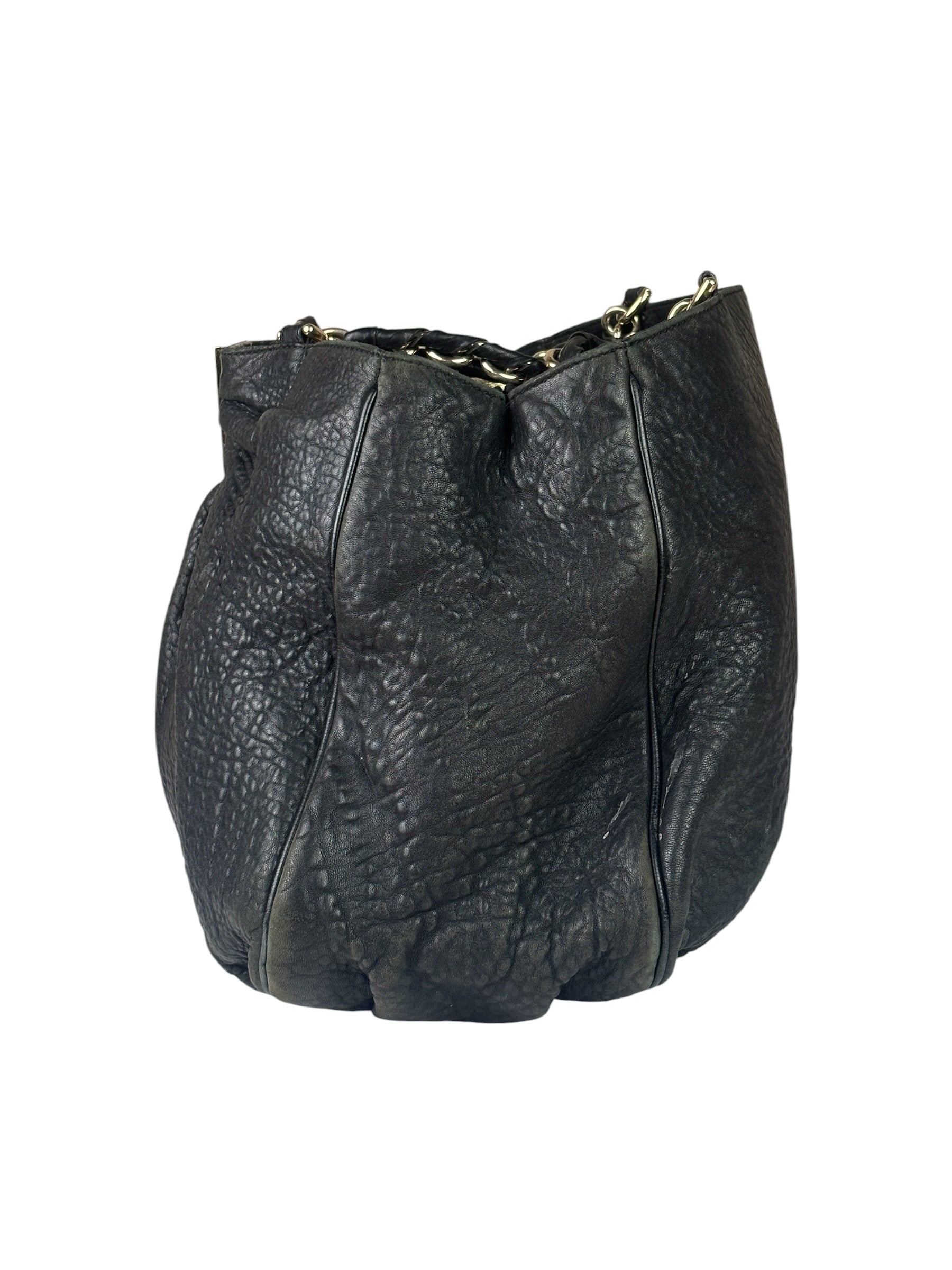 Fendi Vintage Black Leather Mia Chain Tote