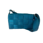 Bottega Veneta Teal Blue Intrecciato Cassette Flap Crossbody Bag