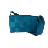 Bottega Veneta Teal Blue Intrecciato Cassette Flap Crossbody Bag