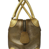 Fendi Metalic Gold Patent Pebbled Leather Media Boston Bag
