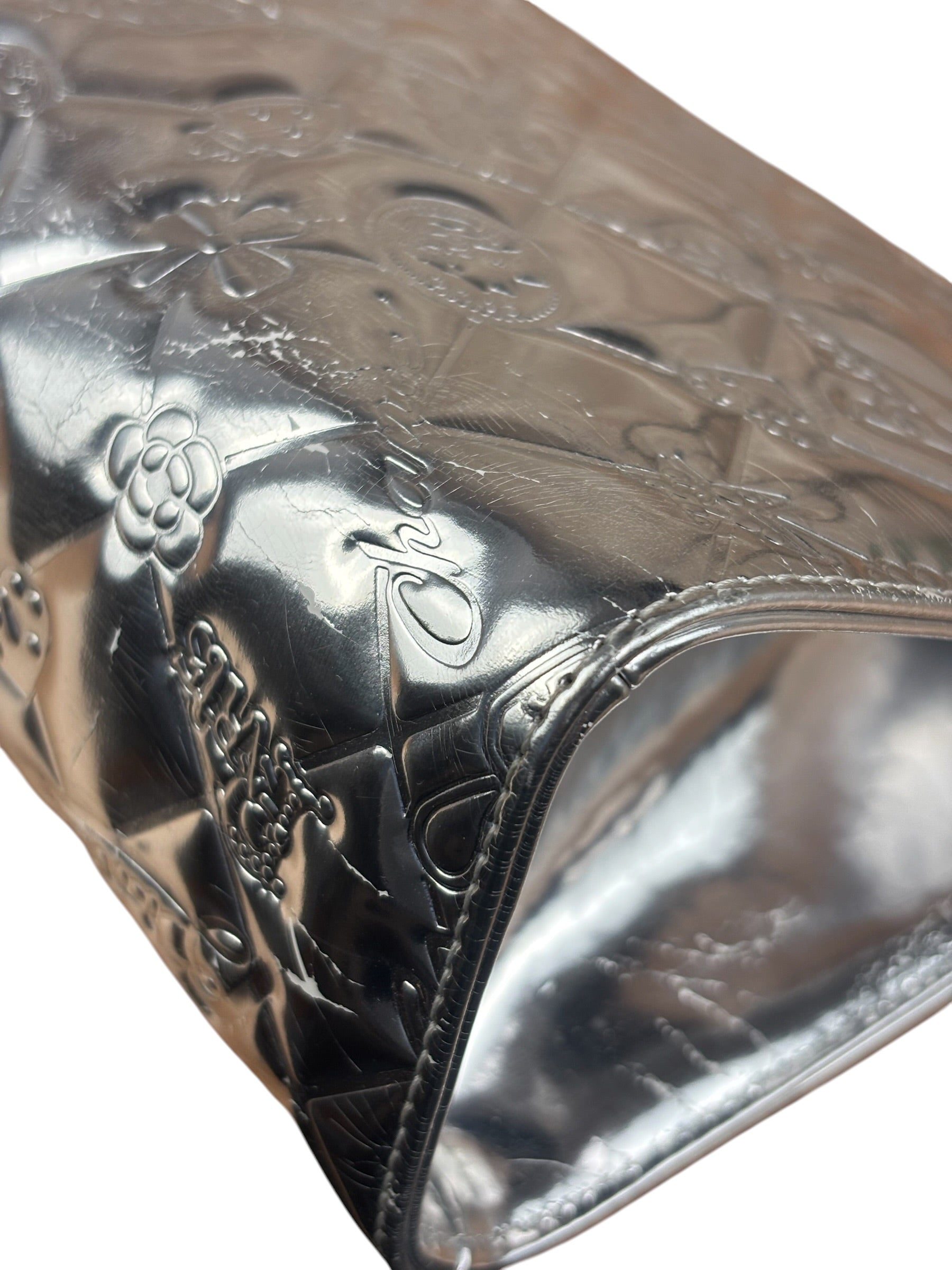 Chanel Metallic Silver Patent Leather Lucky Symbols Embossed Pochette 2007