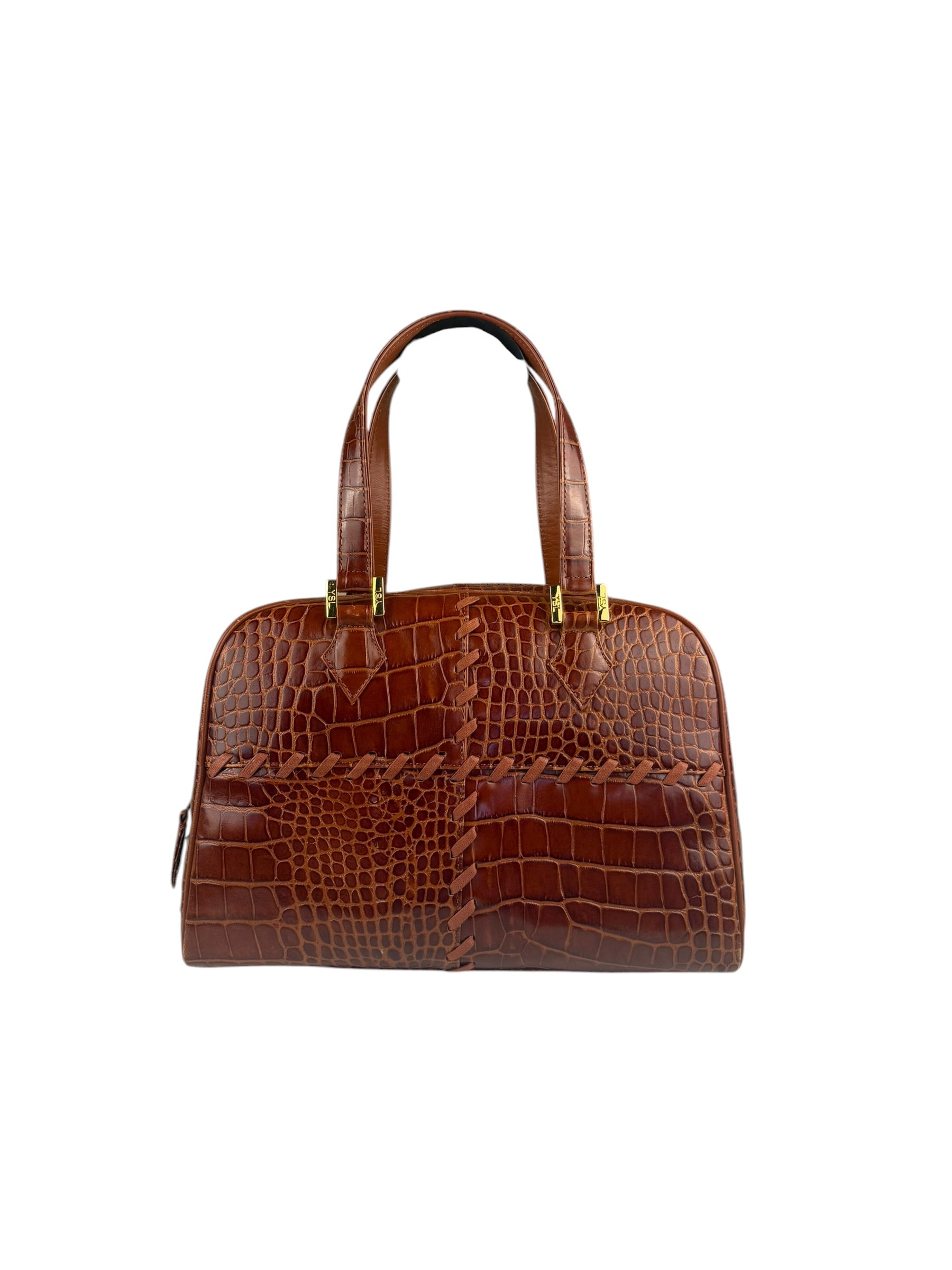 Yves Saint Laurent Vintage Croc-Embossed Leather Handbag