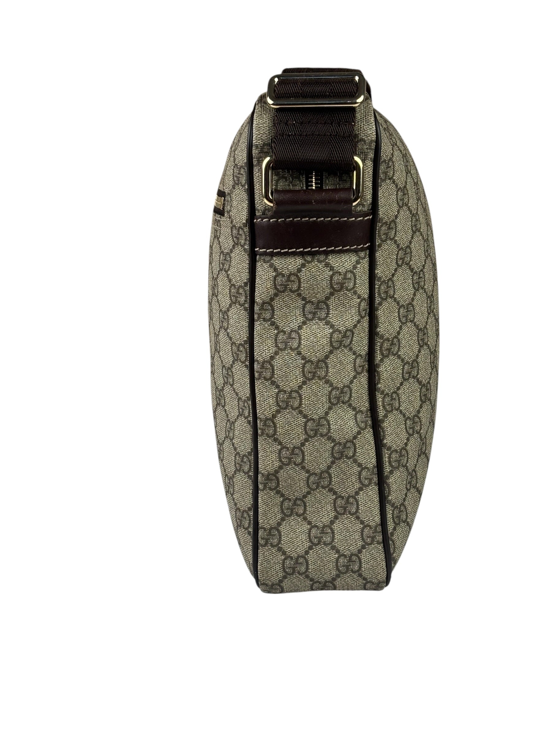 Gucci Brown Leather Trim Supreme Crossbody Bag