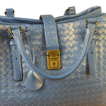 Bottega Veneta Blue Leather Small Nappa Intercciato Roma Satchel