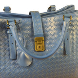 Bottega Veneta Blue Leather Small Nappa Intercciato Roma Satchel
