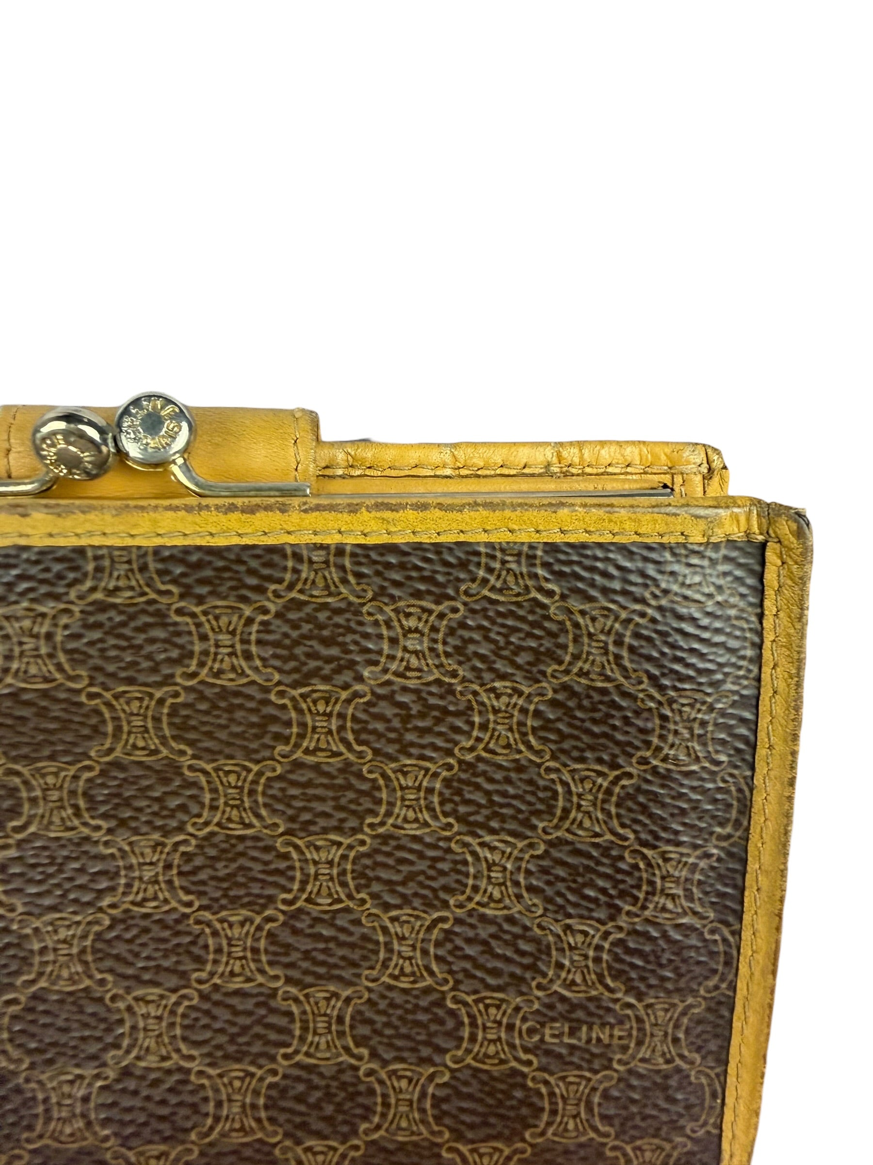 Celine Vintage Brown Macadam Bifold Kisslock Wallet