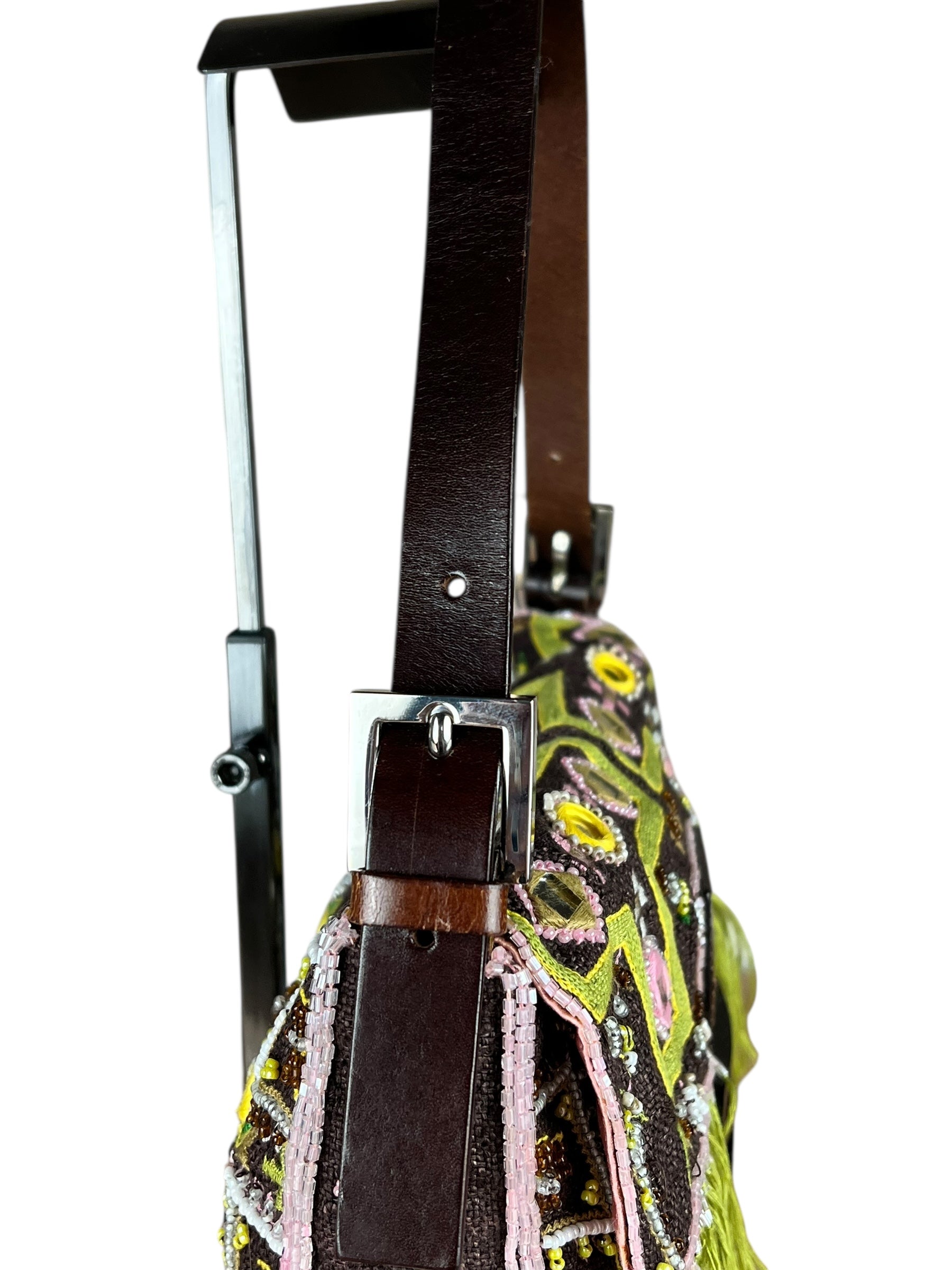 Fendi Canvas Baguette Dark Brown Beaded