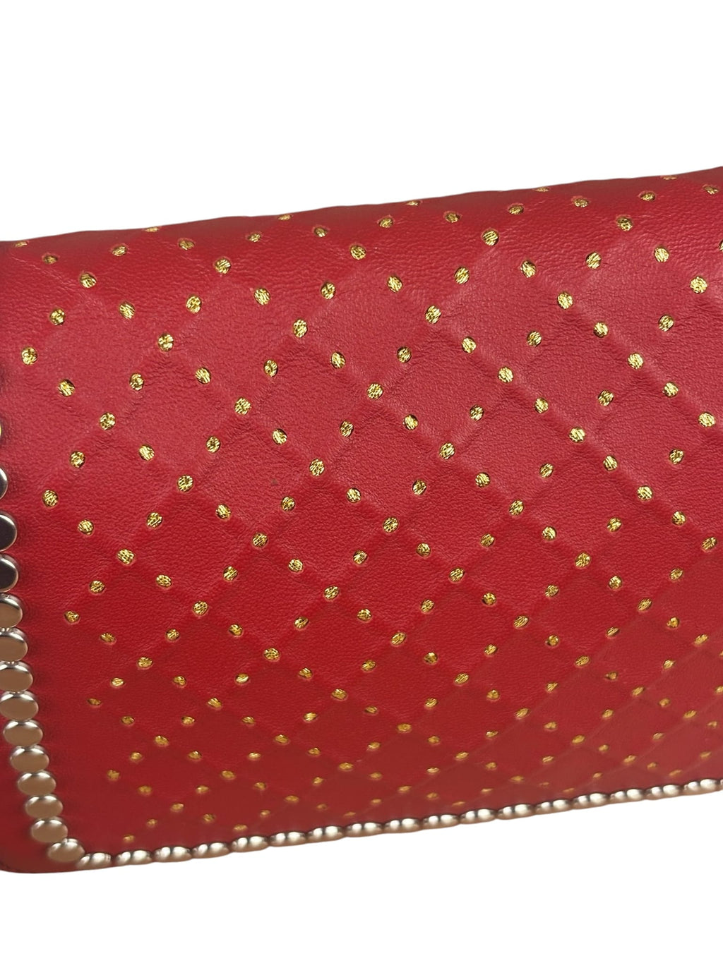 Bottega Veneta Red Leather Studded Intrecciato Flap Crossbody Bag