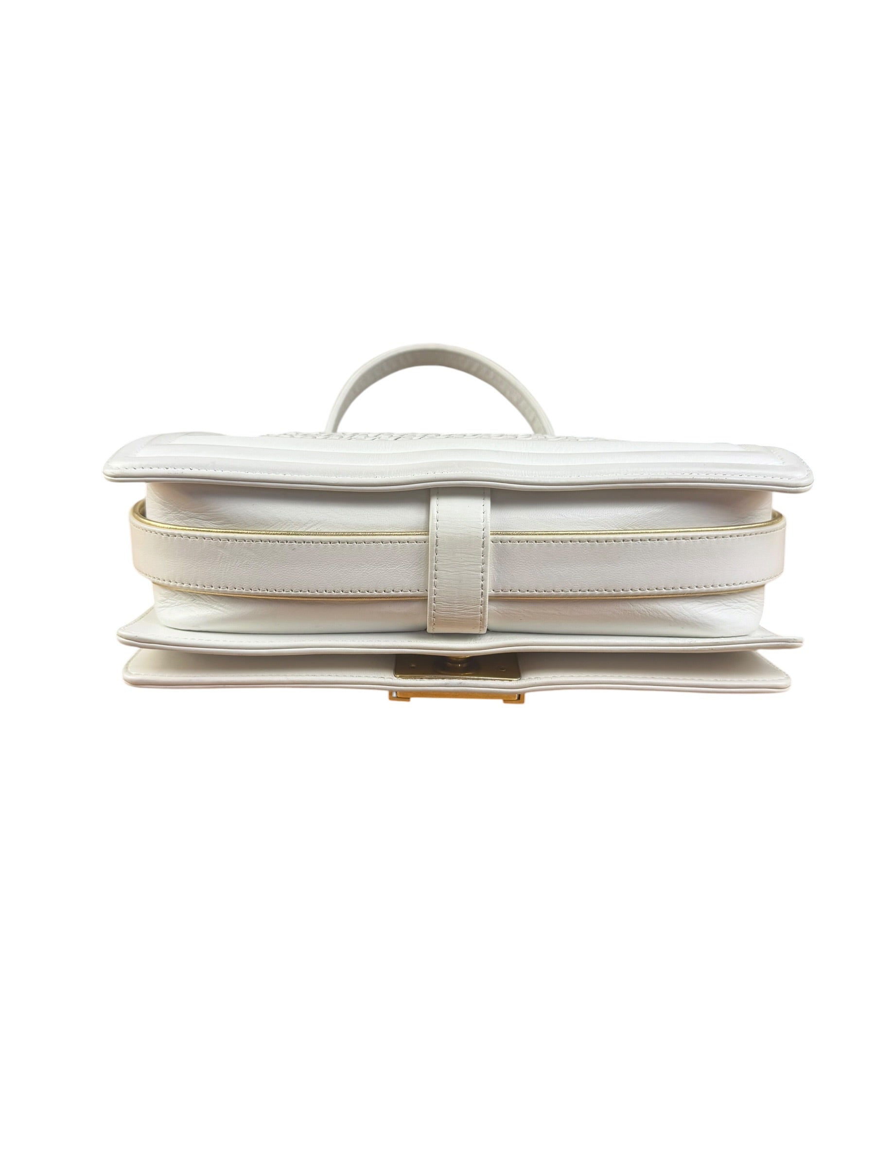 Chanel Vintage White Leather Braided Boy Shoulder Bag 1989