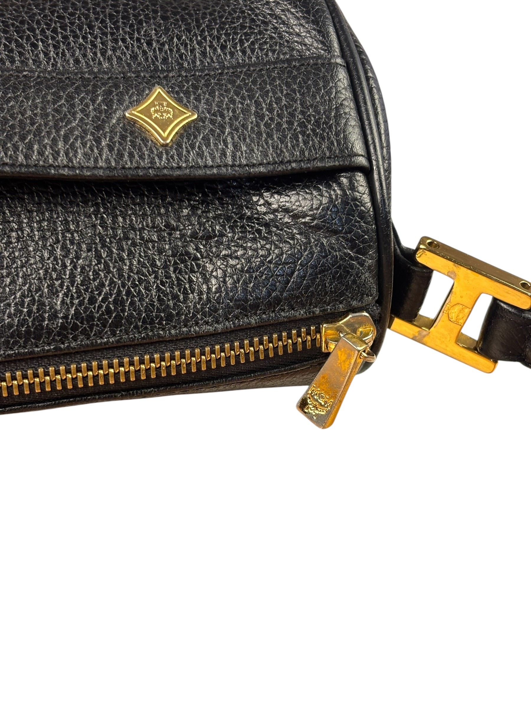 MCM Vintage Black Pebbled Leather Bowler Pochette