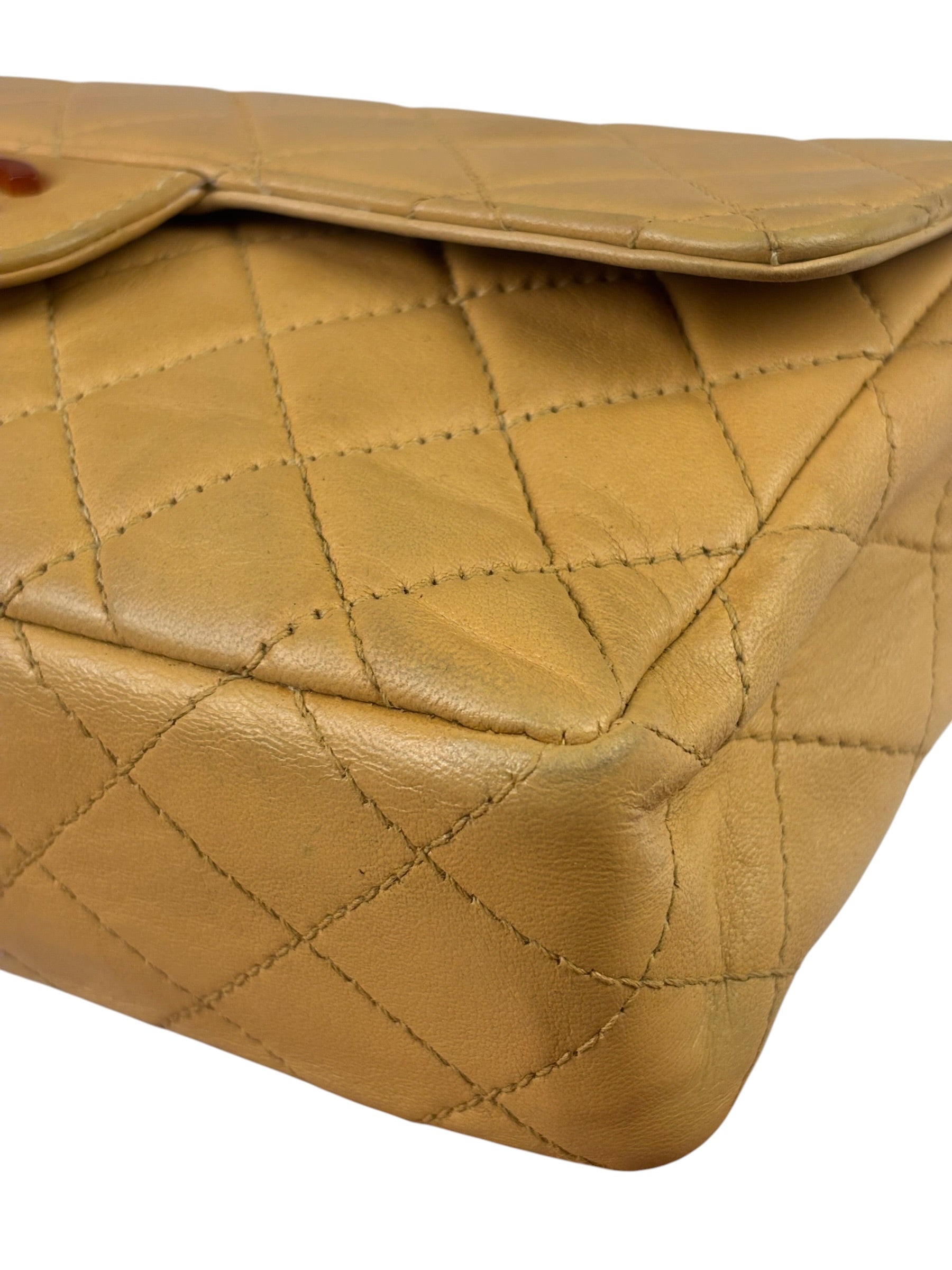 Chanel Beige Quilted Lambskin Tortoiseshell Chain Flap 1996