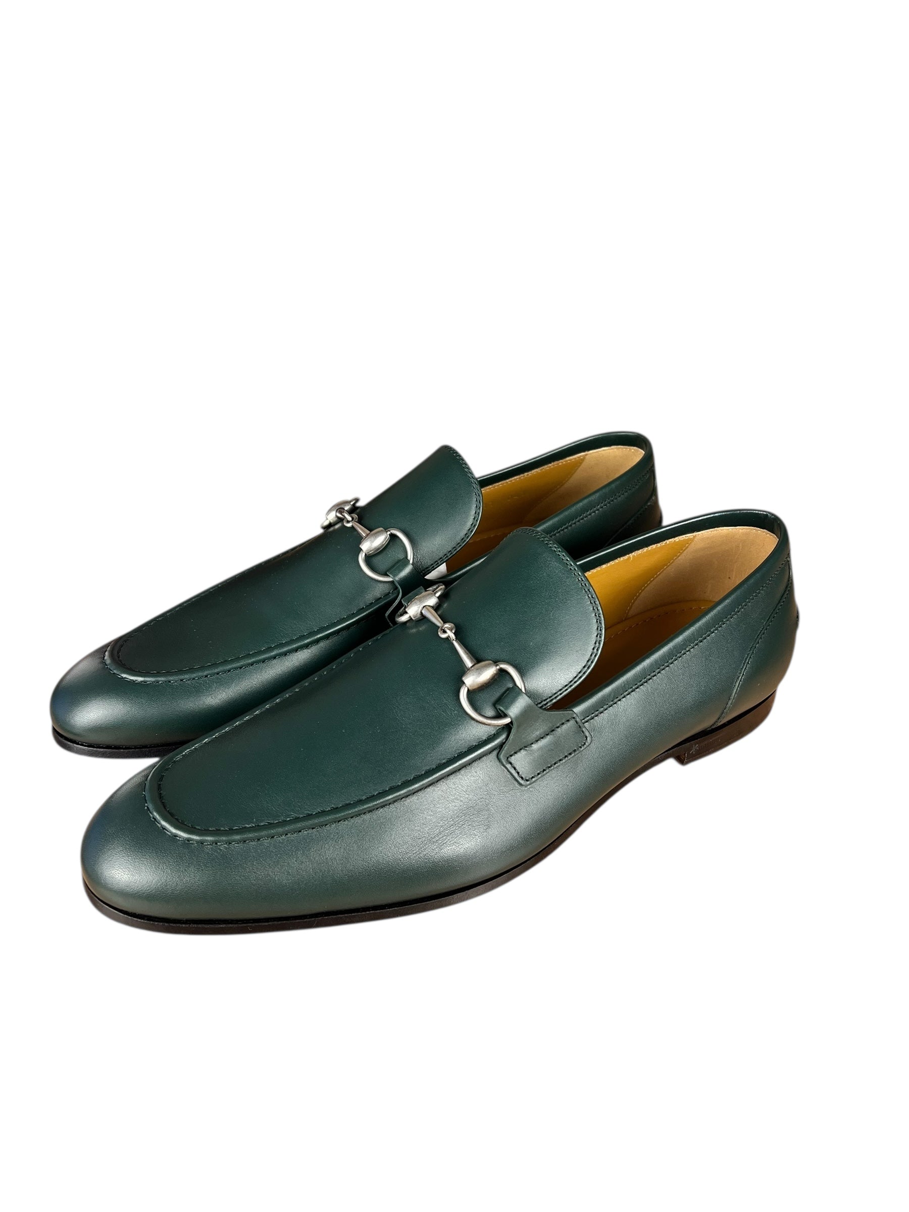Gucci Green Leather Jordaan Horsebit Loafers