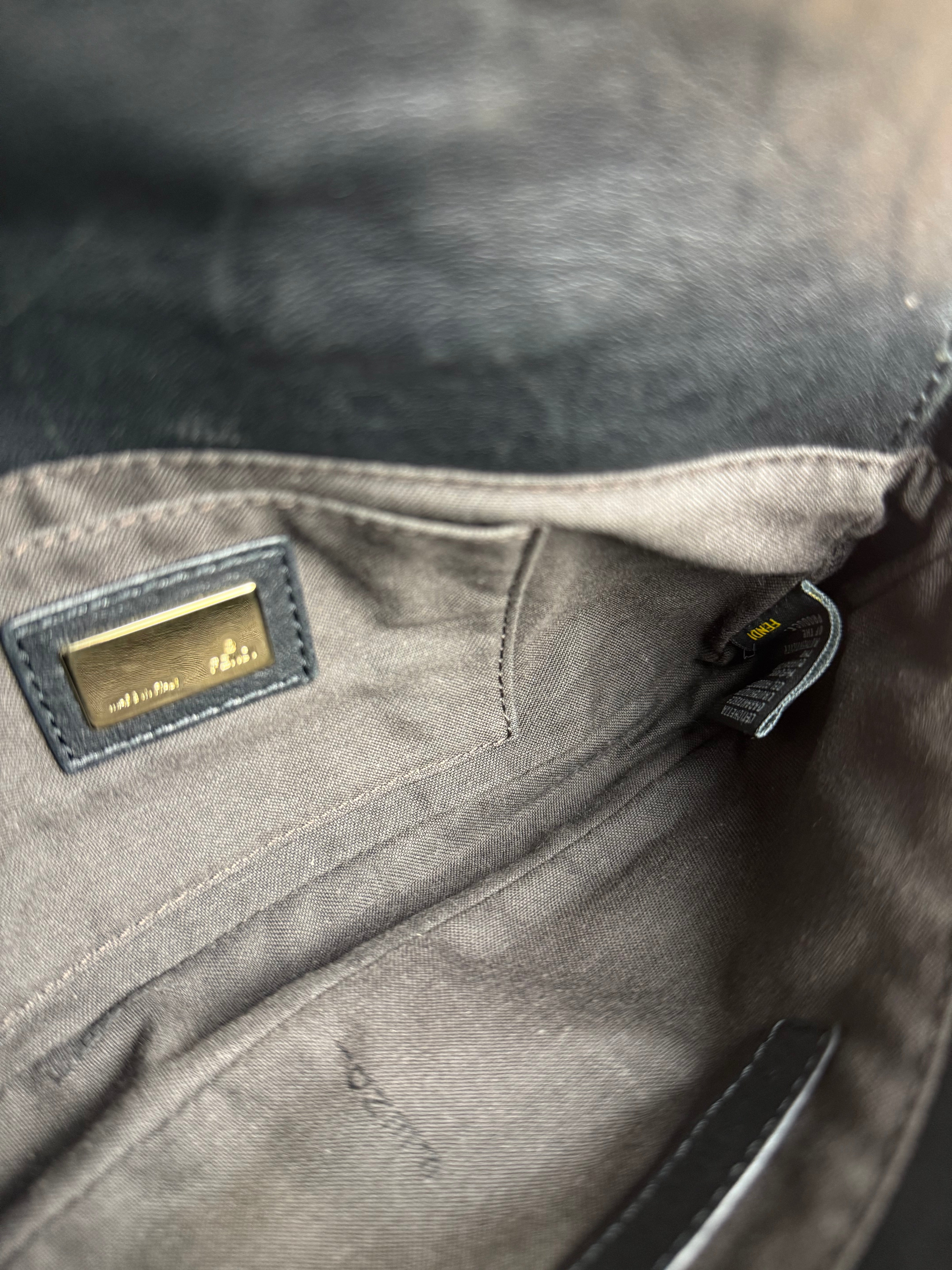 Fendi Black Leather Mini Chain Baguette