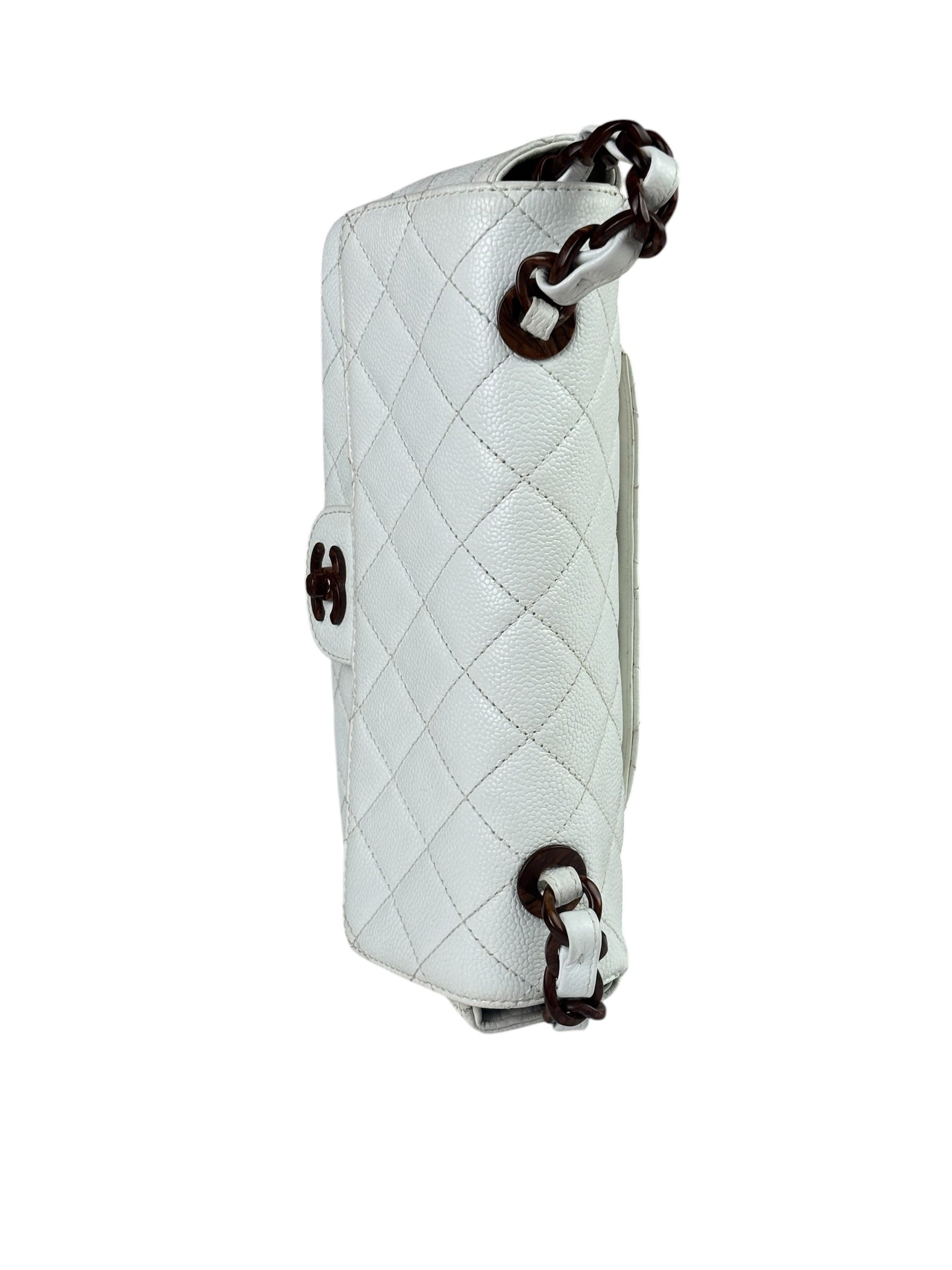 Chanel White Quilted Caviar Wooden M Flap 1999