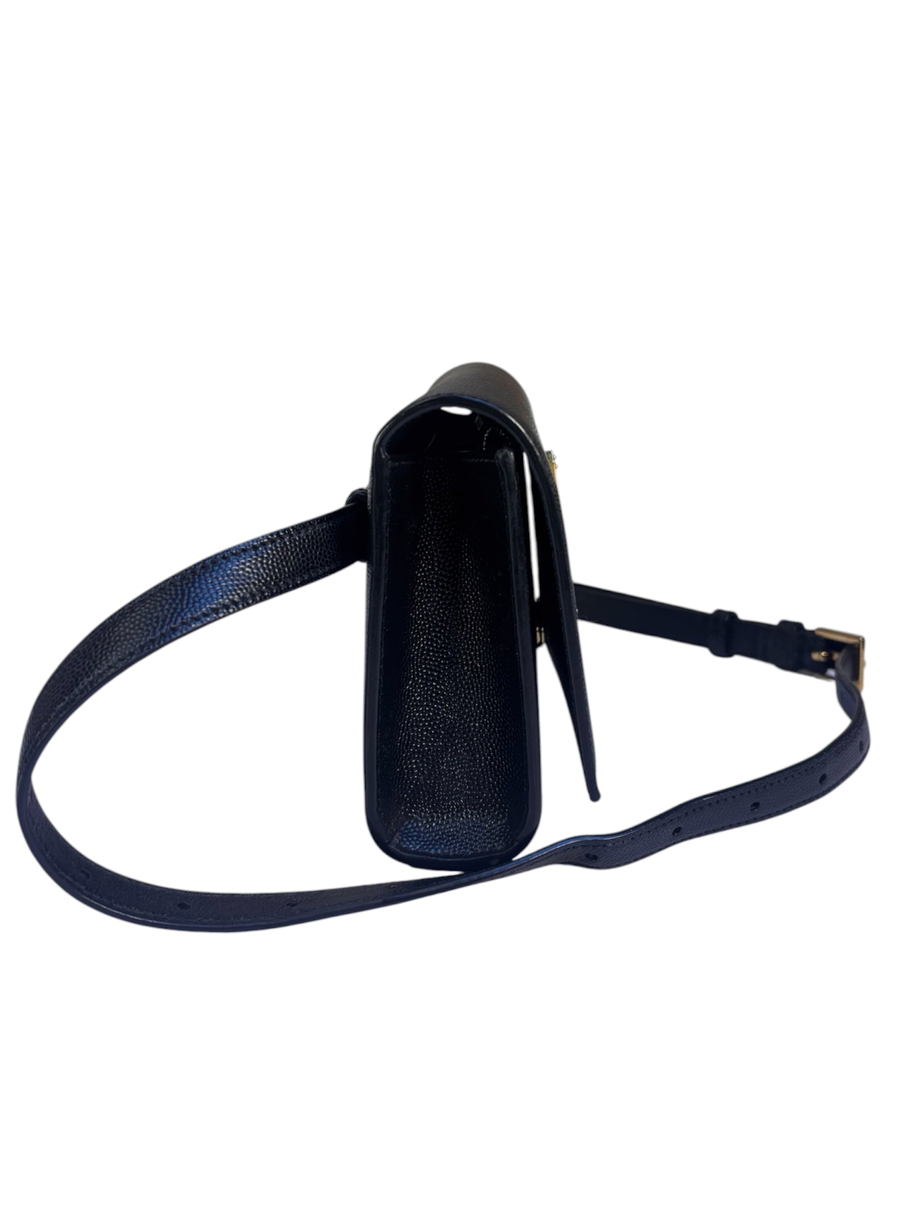 Yves Saint Laurent Black Pebbled Leather Wallet On Chain