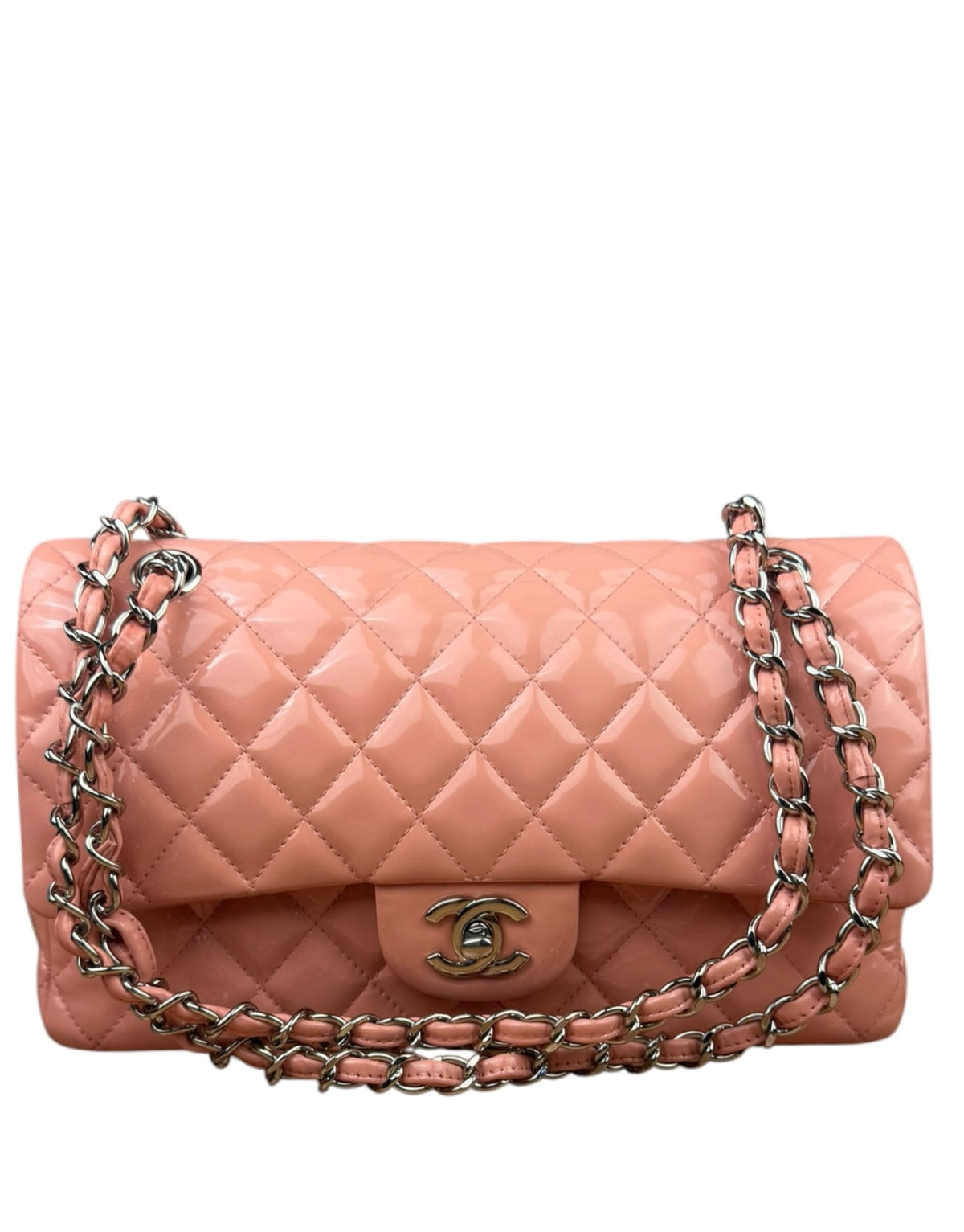 Chanel Baby Pink Quilted M Double Patent Flap 2013