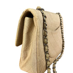 Chanel Vintage Beige Jersey Quilted Classic Flap Bag