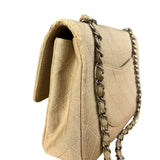 Chanel Vintage Beige Jersey Quilted Classic Flap Bag