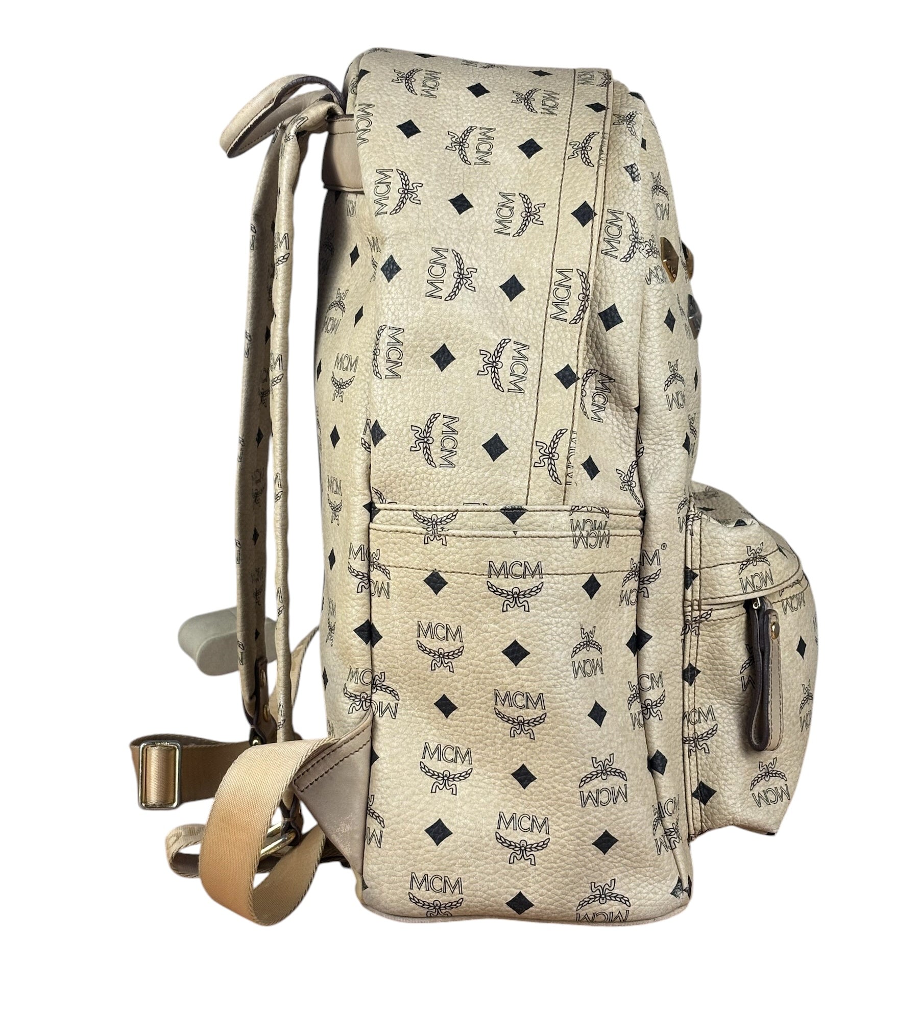 MCM Beige Leather Monogram Medium Stark Backpack
